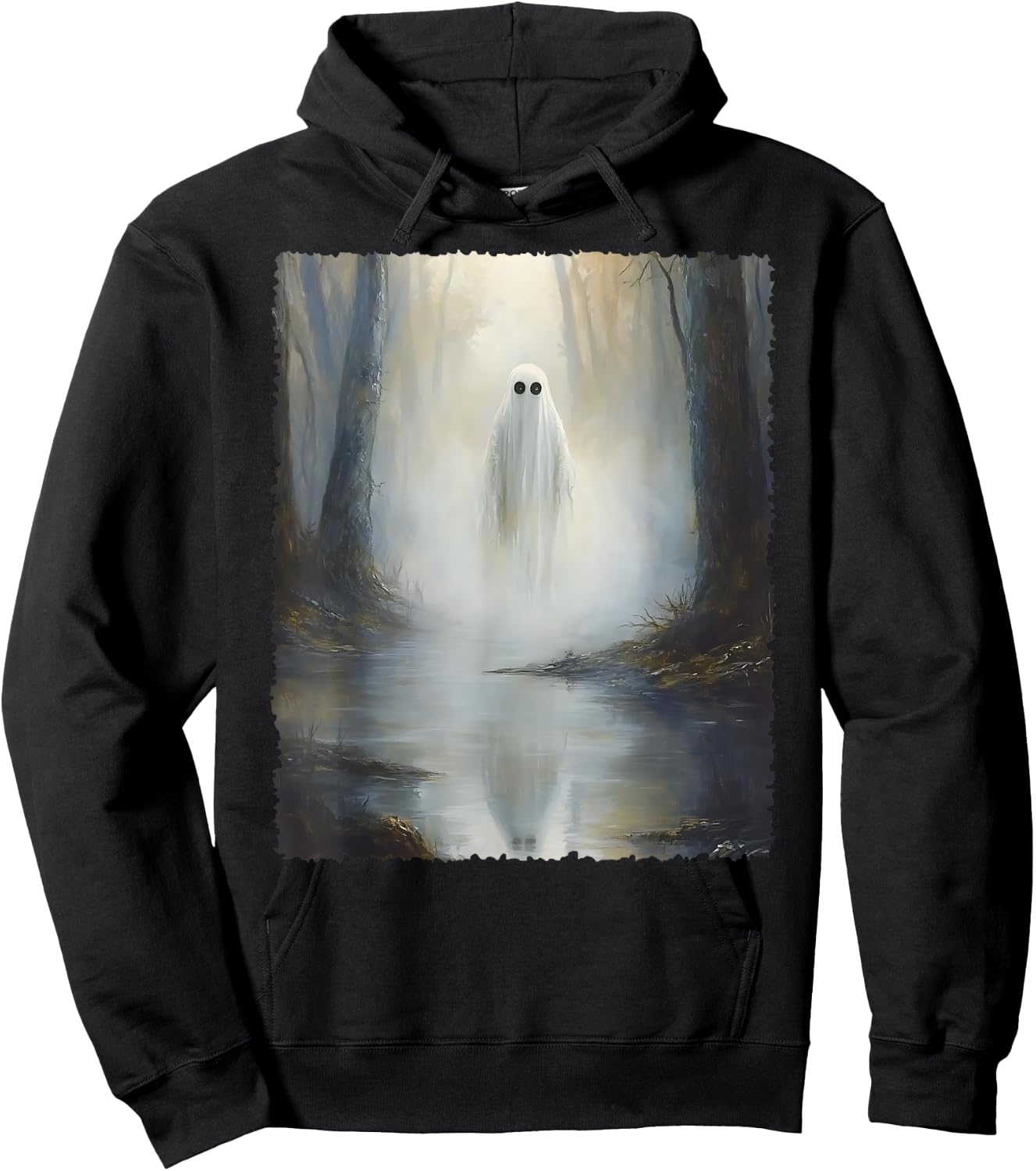Spooky Halloween Costume Vintage Ghost In The Forest Gothic Hoodie - Hoodie | Black