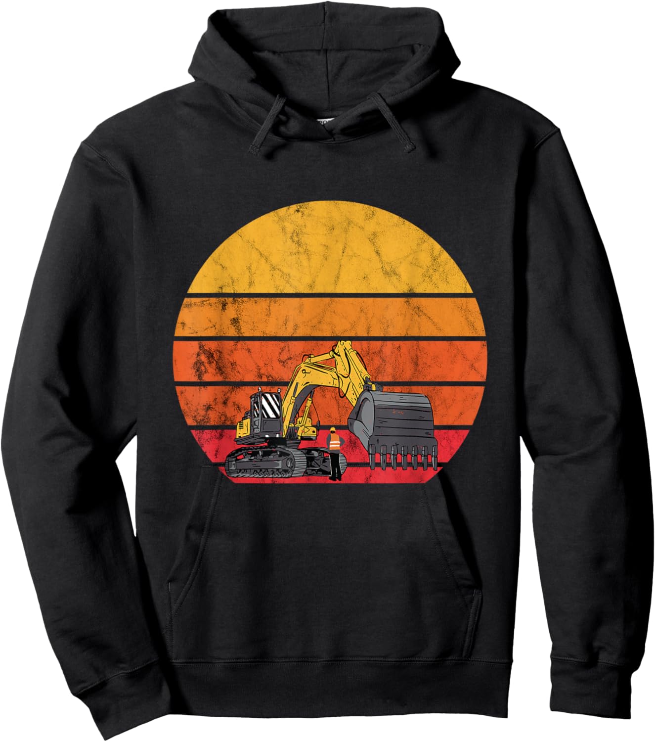 Digging Excavator Vintage Retro Construction Vehicle Backhoe Hoodie - Hoodie | Black