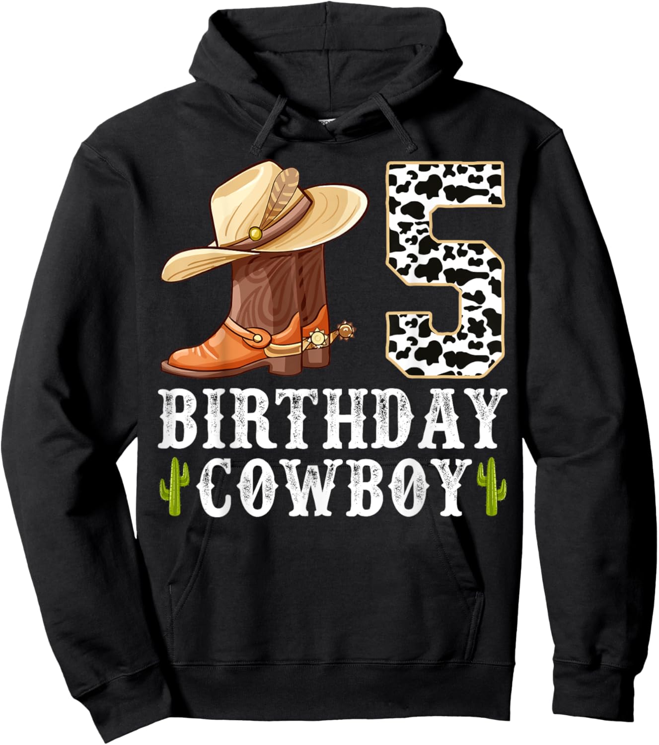 5th Birthday Cowboy Kid 5 Years Old Rodeo Lover Party Hoodie - Hoodie | Black