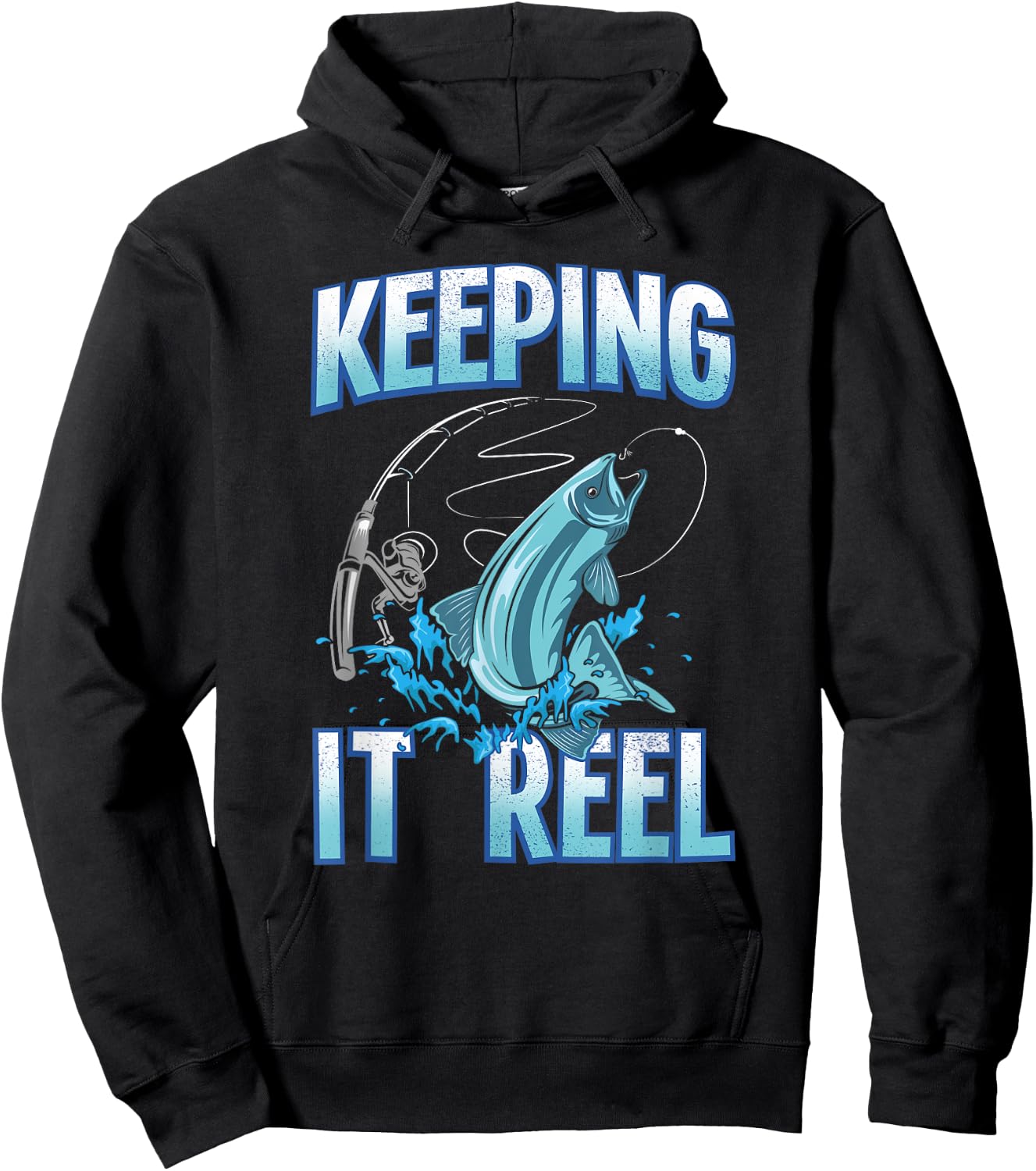 Funny Keeping It Reel Fishing Jumping Fish Hook Fisherman Hoodie - Hoodie | Black