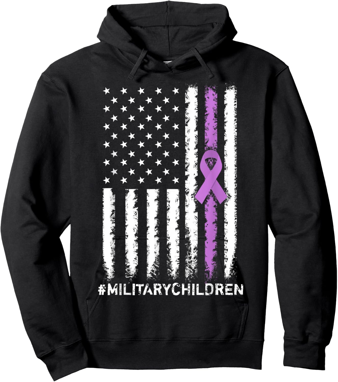USA Flag Ribbon, Purple Up! Month for Military Children Kids Men Hoodie - Hoodie | Black