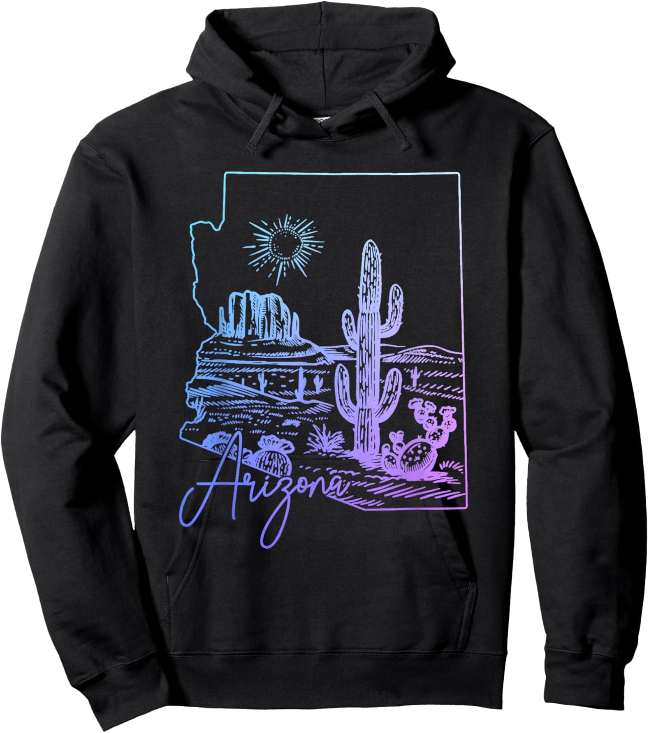 Arizona Cactus Vintage State Map Hoodie - Hoodie | Black