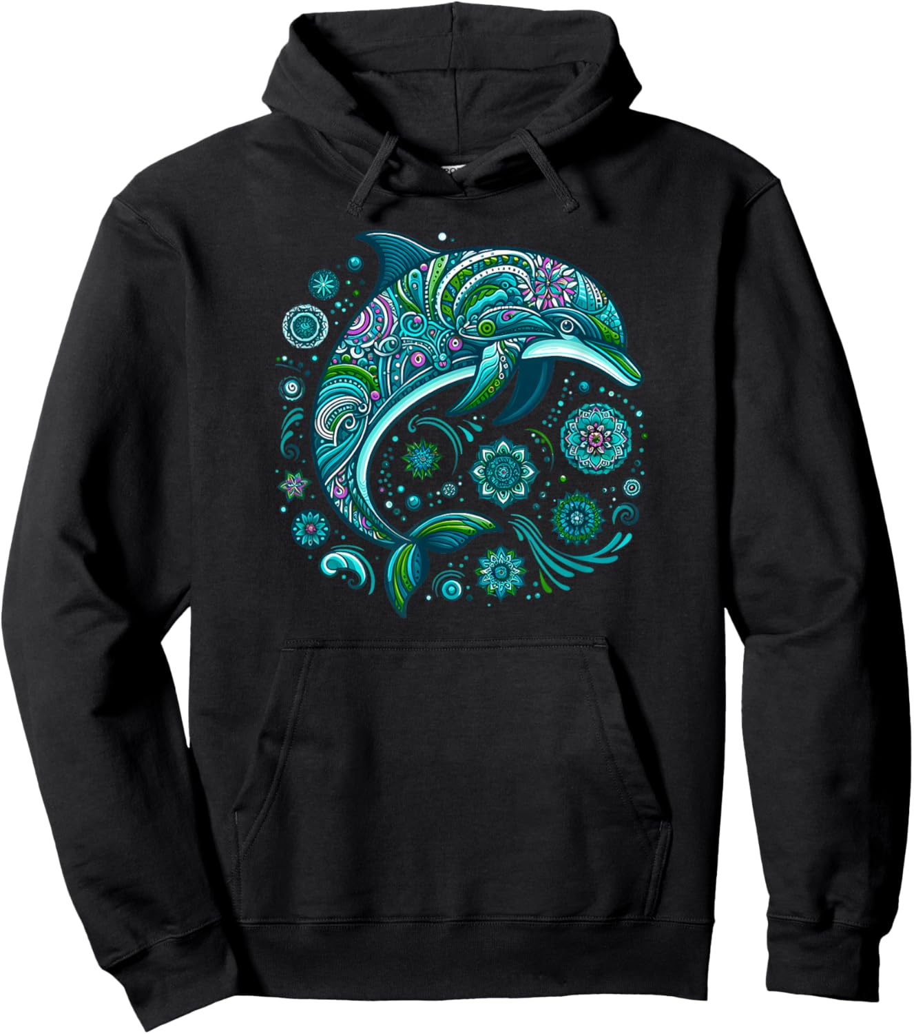Mandala Türkis Blau Zen Delfin Hoodie - Hoodie | Black