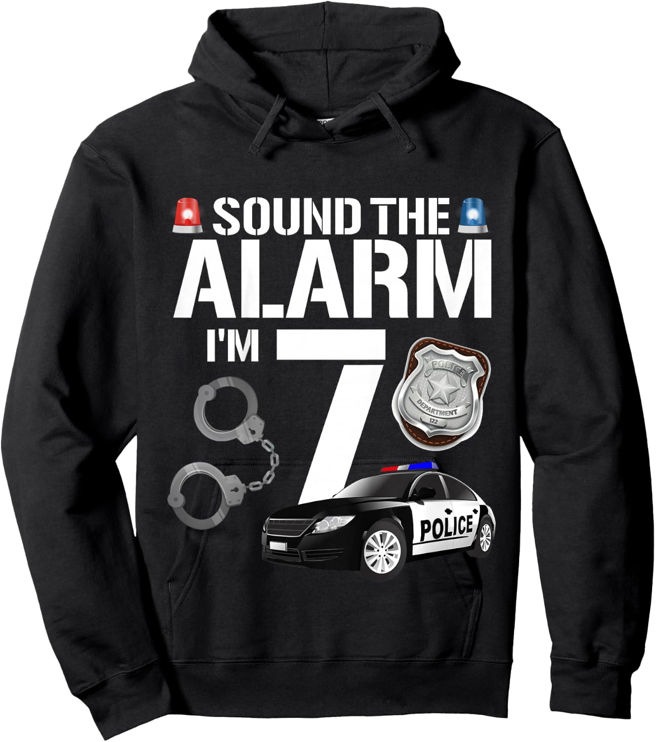Kids 7 Year Old Police Birthday Officer Cop Car 7th Gift Boy Hoodie - Hoodie | Black