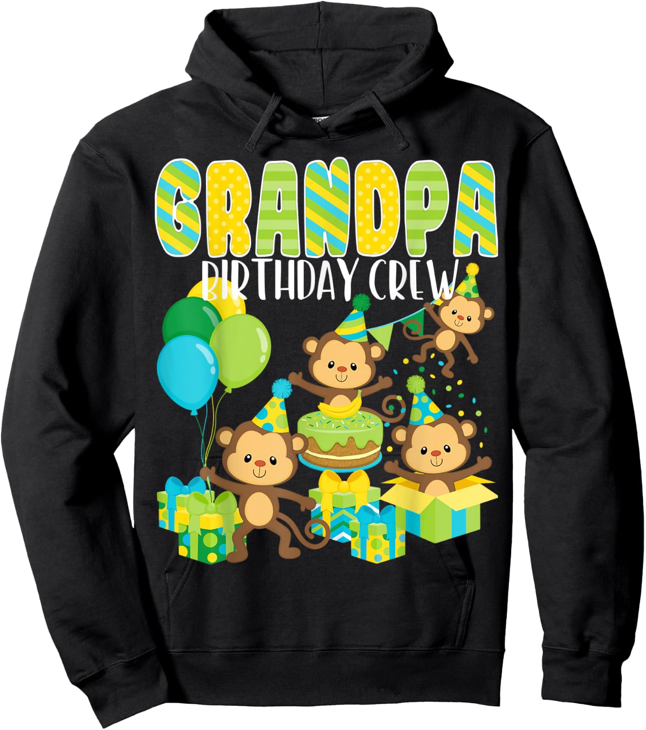 Birthday Party Monkey Grandpa Birthday Crew Family Matching Hoodie - Hoodie | Black