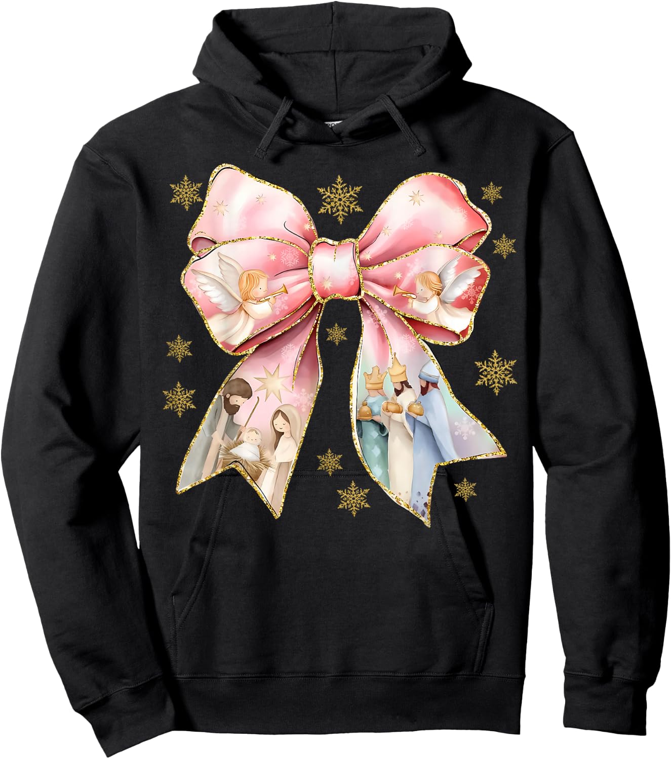 Cute Coquette Bow Baby Jesus Nativity Scene Christian Xmas Hoodie - Hoodie | Black