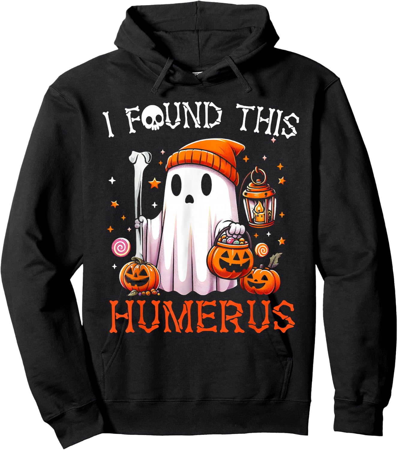 I Found This Humerus Funny Halloween Ghost Skeleton Hoodie - Hoodie | Black