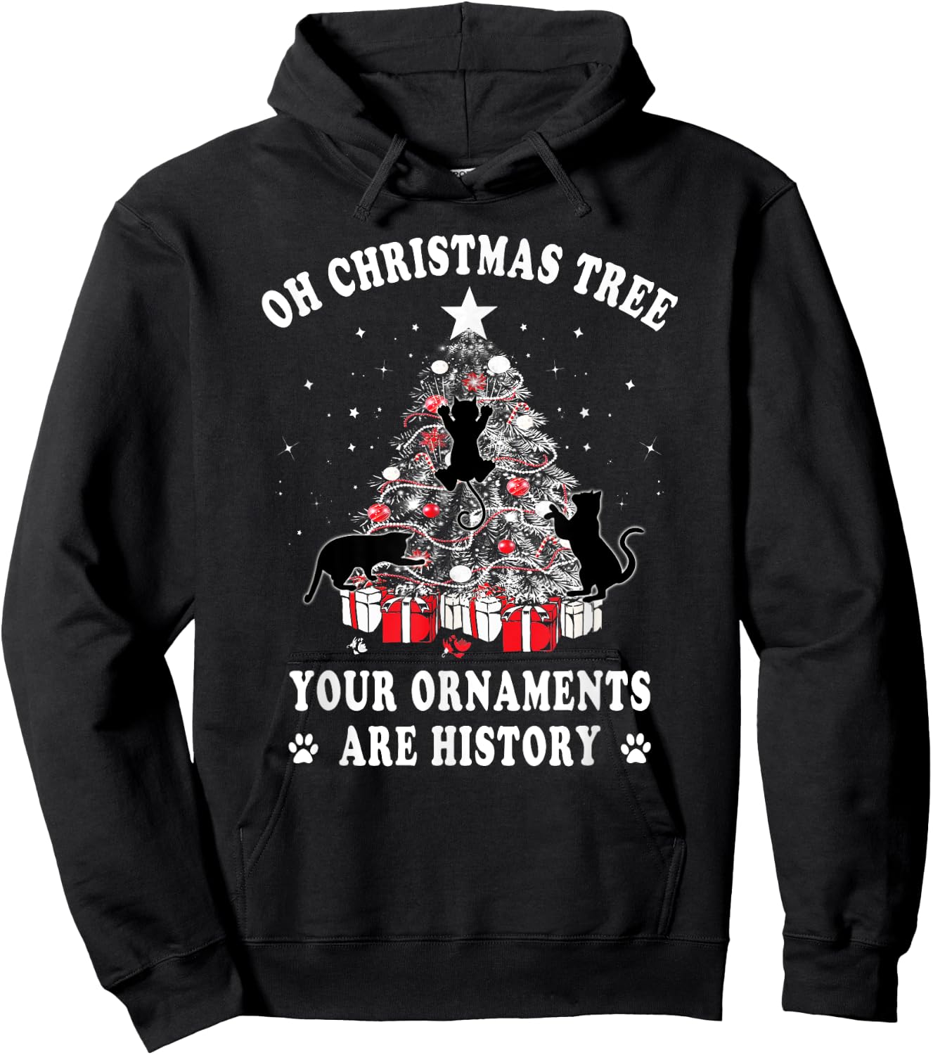Funny Christmas Tree Your Ornaments Are History Cat Lover Hoodie - Hoodie | Black