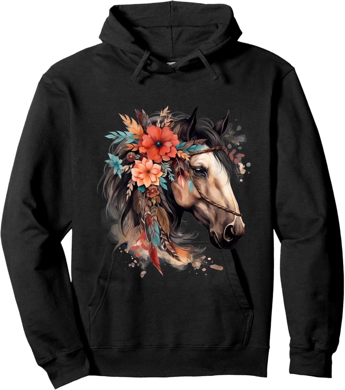 Floral Wild Horse Country Horse Riding Hoodie - Hoodie | Black