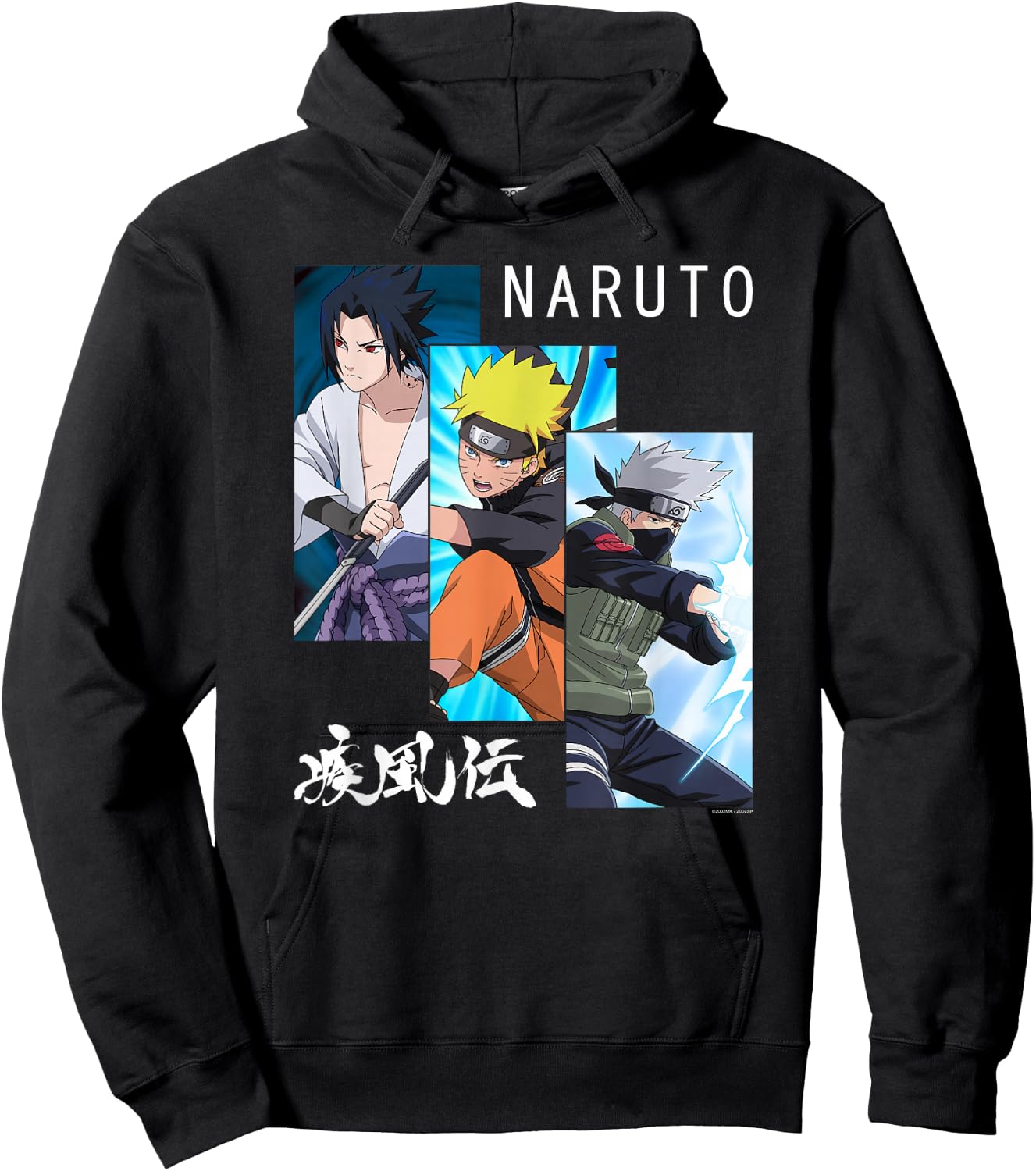 Naruto Shippuden 3 Panels and Kanji Short Sleeve Hoodie - Hoodie | Black