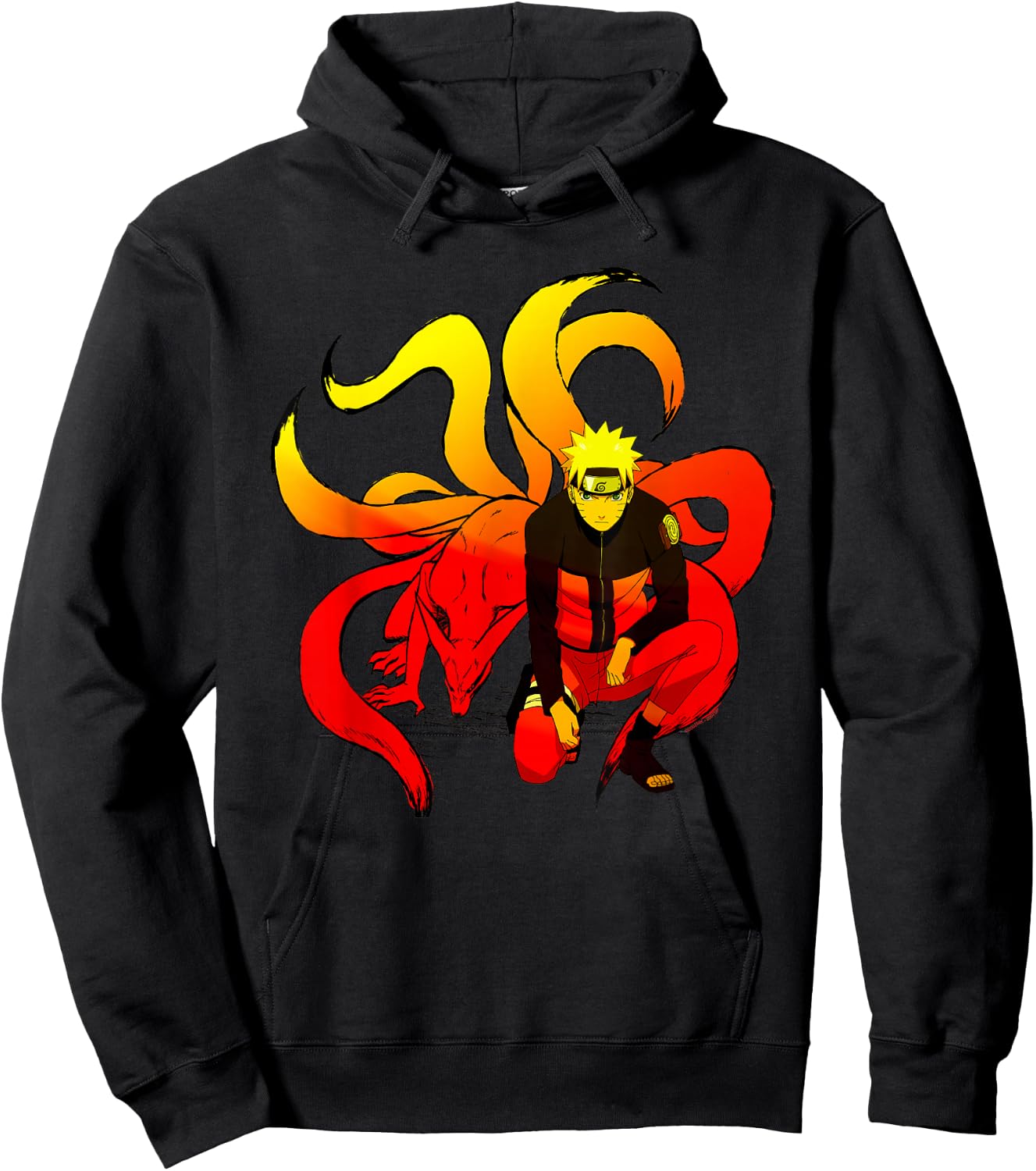 Naruto Shippuden Naruto and 9 Tails Short Sleeve Hoodie - Hoodie | Black
