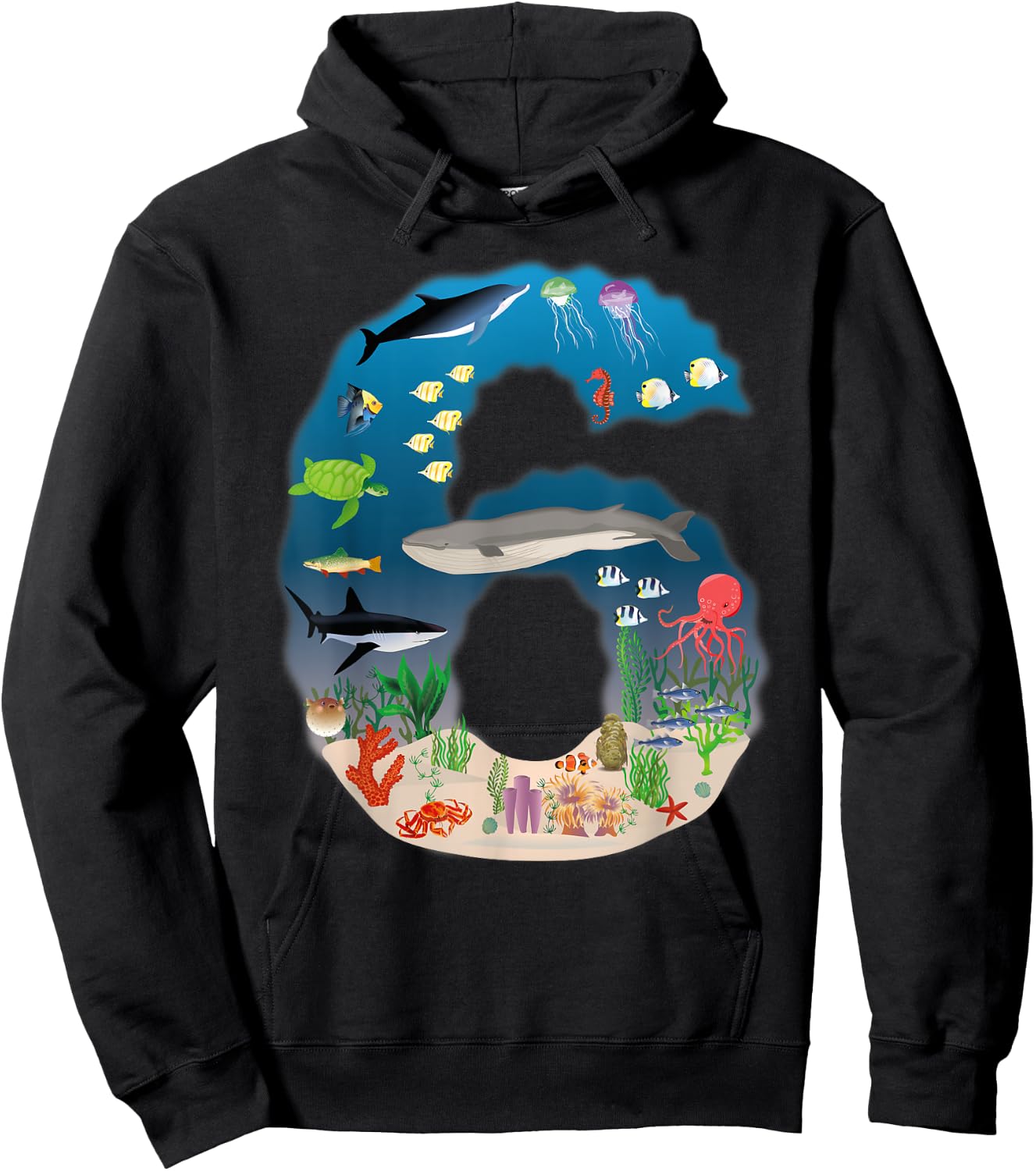 Under The Sea REALISTIC Fish Starfish Sixth number 6 Hoodie - Hoodie | Black