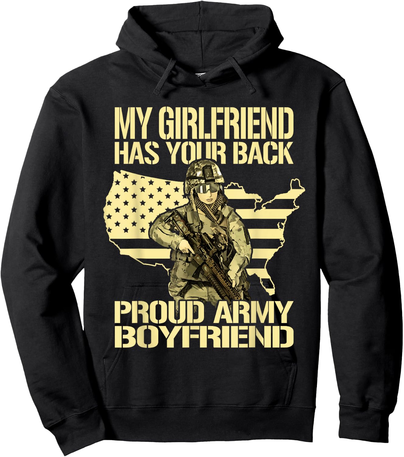 My Girlfriend Has Your Back Patriotic Proud Army Boyfriend Hoodie - Hoodie | Black