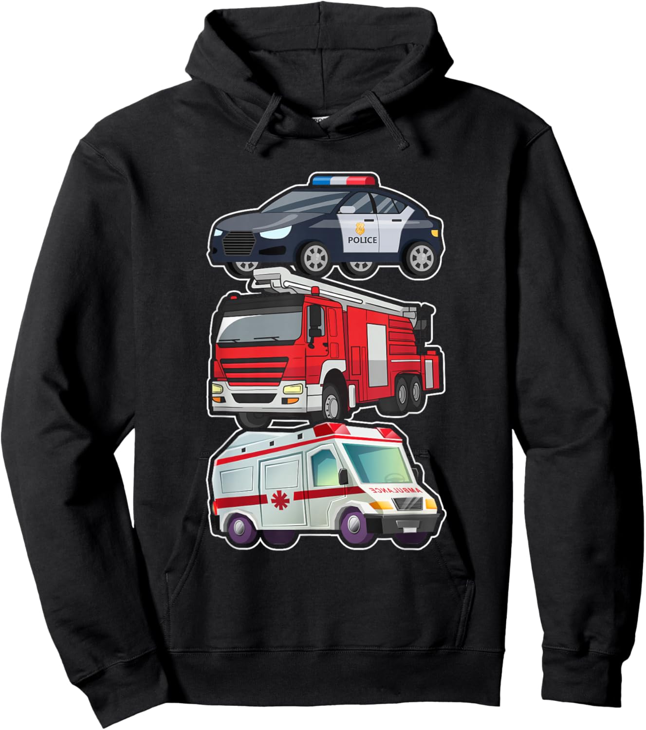 Police Car Fire Truck Ambulance First Responders Design Hoodie - Hoodie | Black