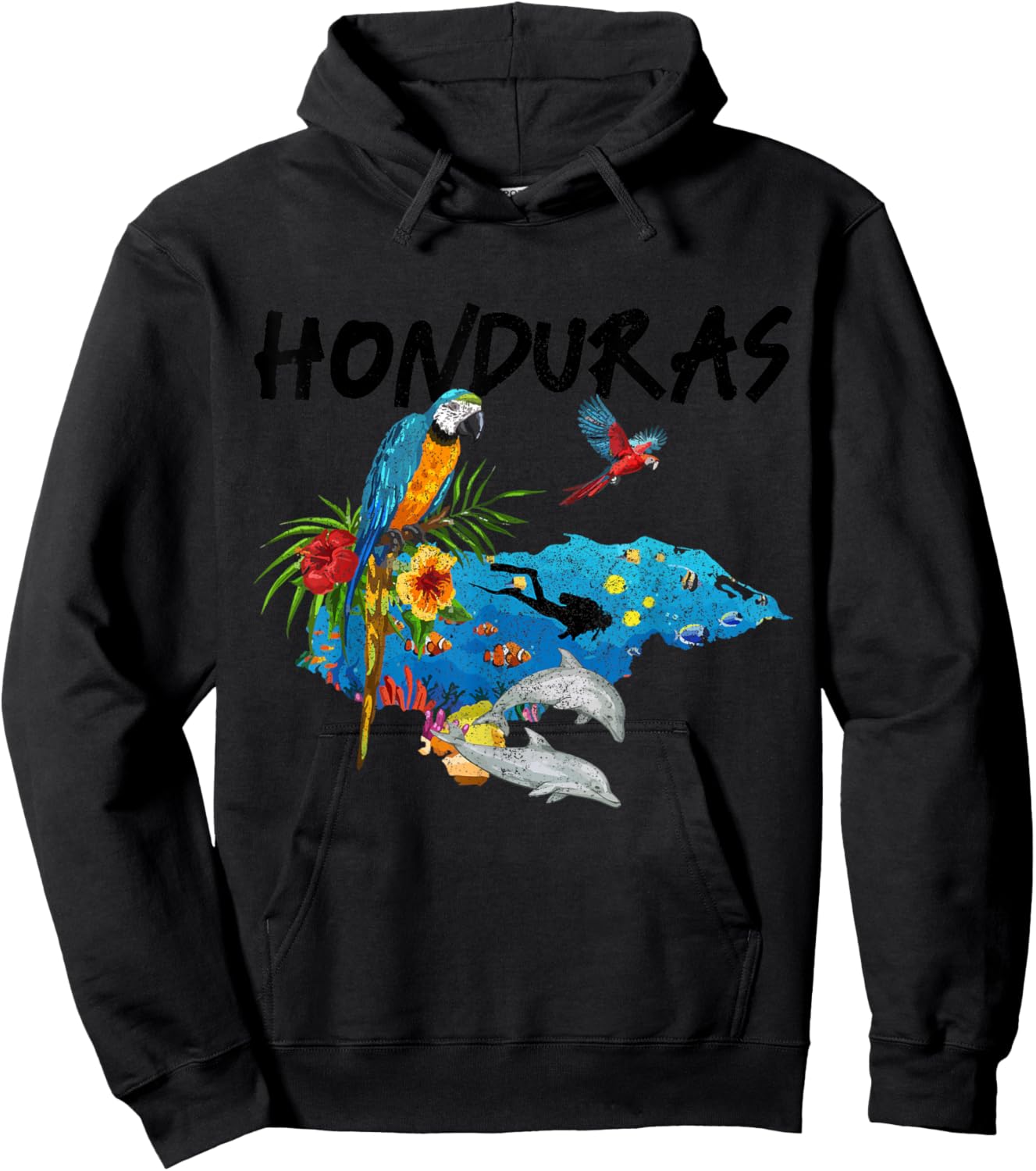 Honduras Map Nature Parrot Scuba Diving Souvenir Pride Hoodie - Hoodie | Black