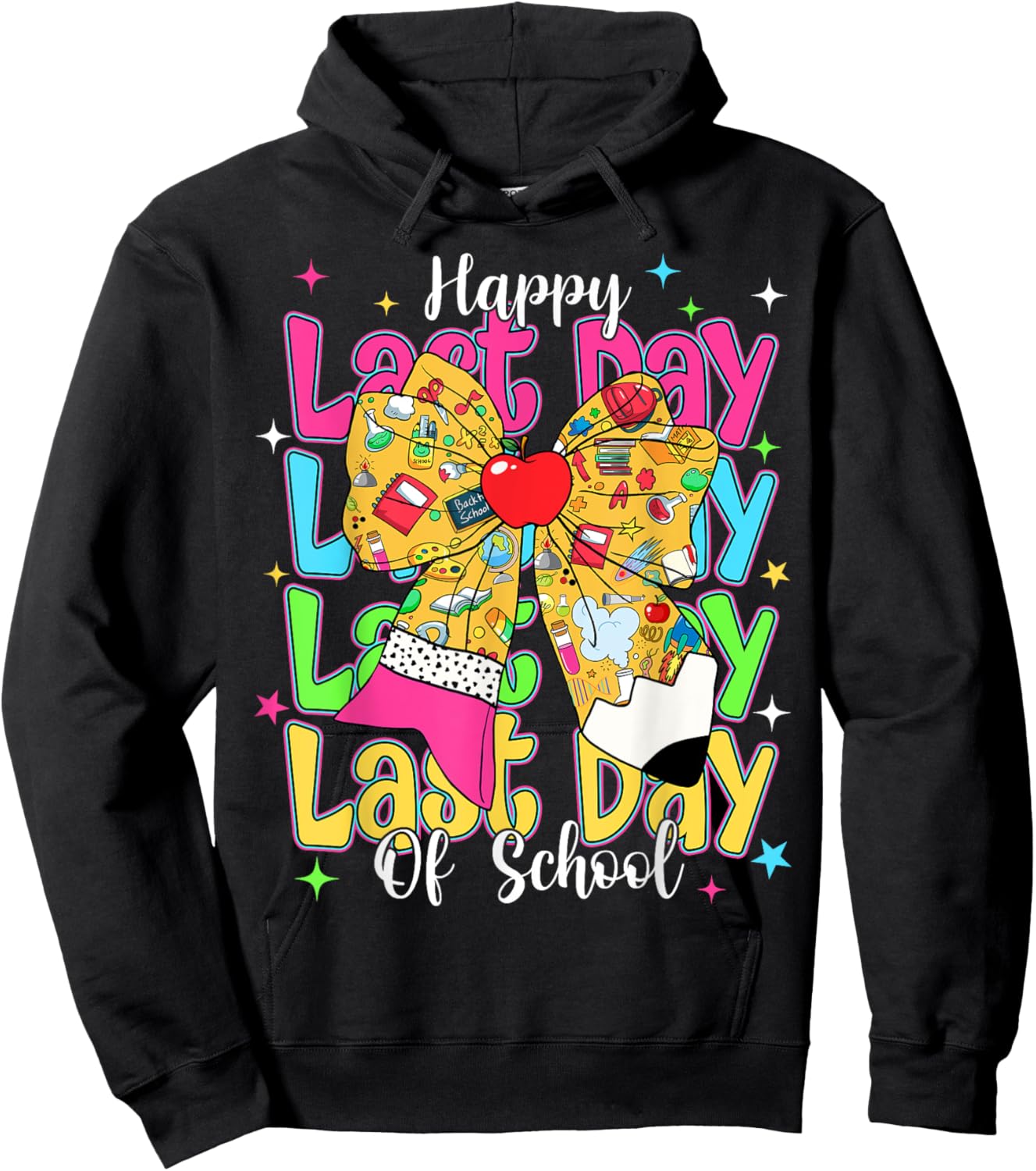 Happy Last Day Of School Pencil Coquette Bow Teacher Kids Hoodie - Hoodie | Black