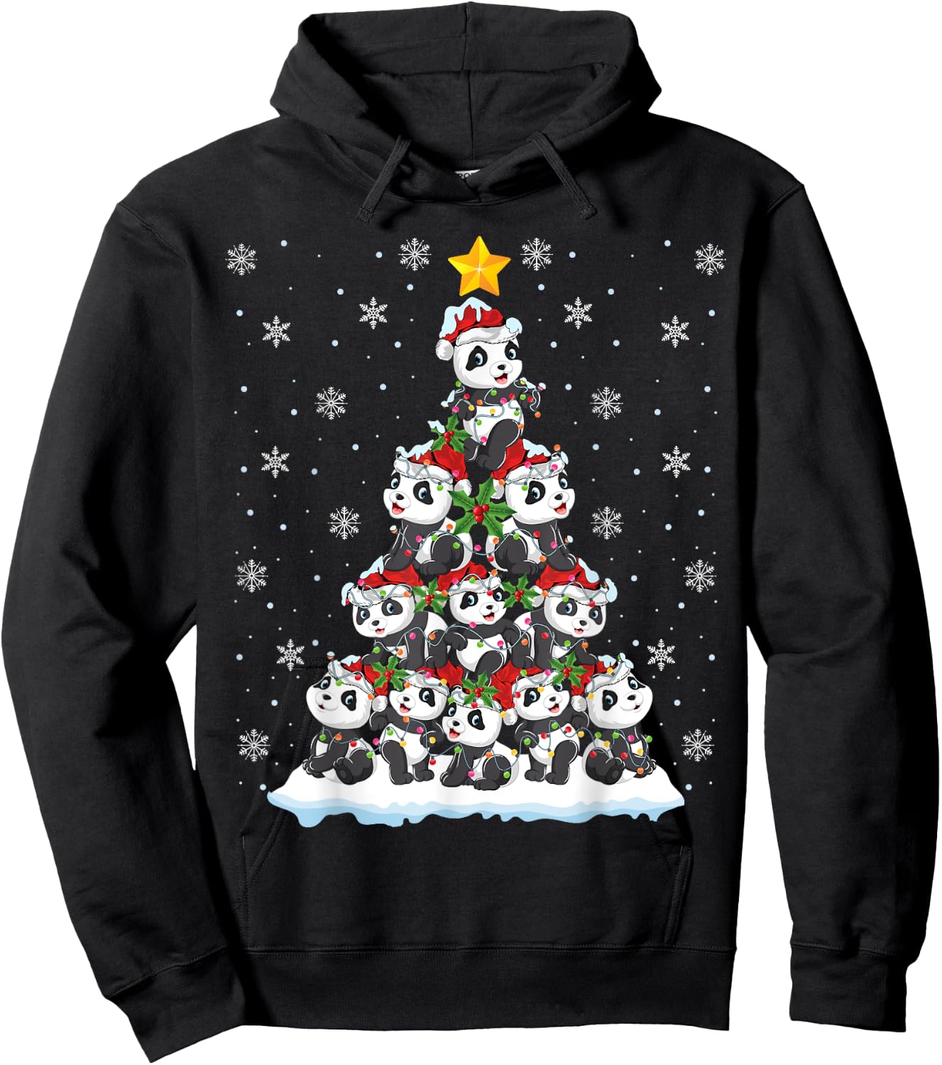 Panda Lover Xmas Gift Panda Christmas Tree Hoodie - Hoodie | Black