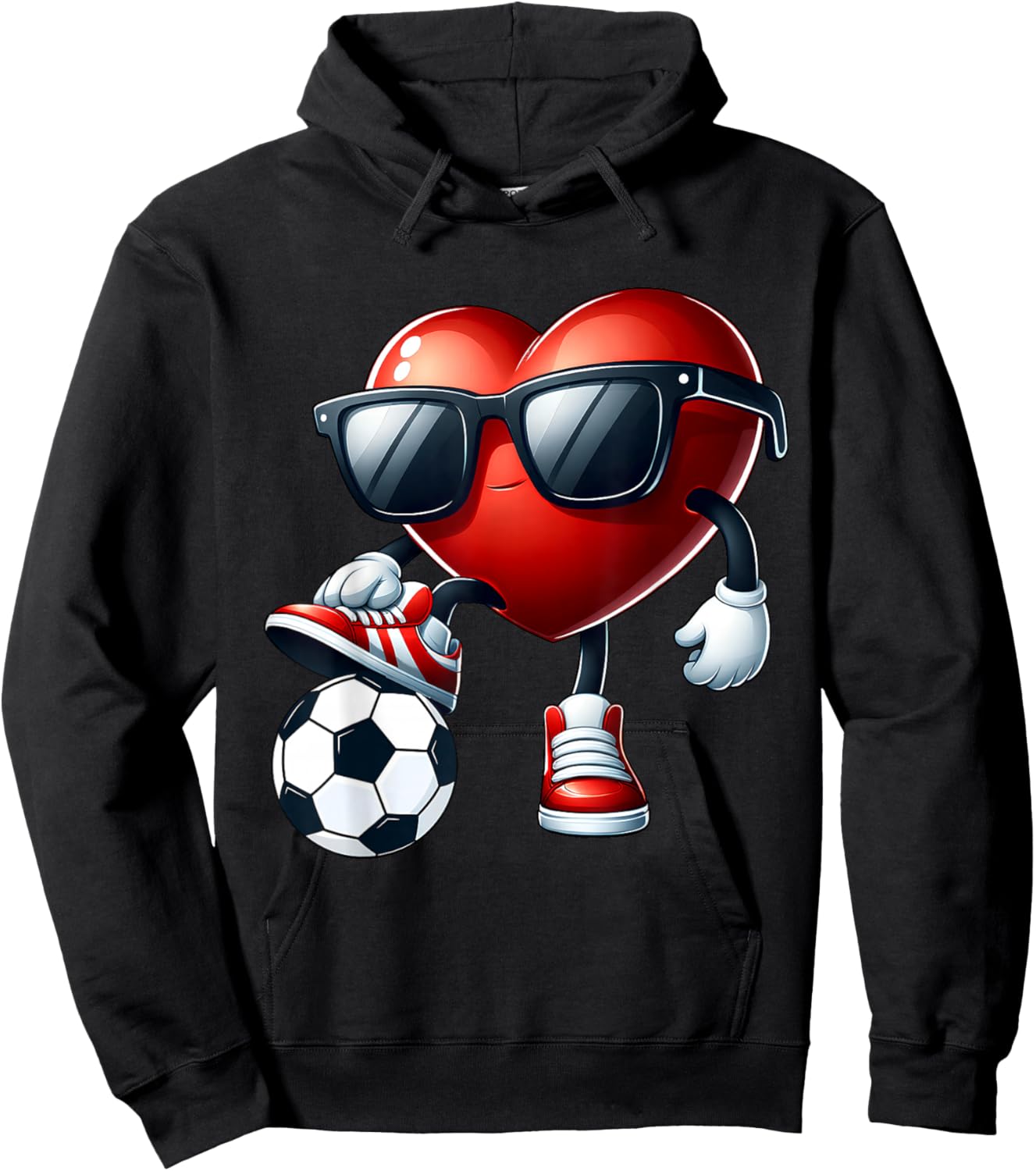 Funny Heart Playing Soccer Valentines Day Boys Kids Hoodie - Hoodie | Black