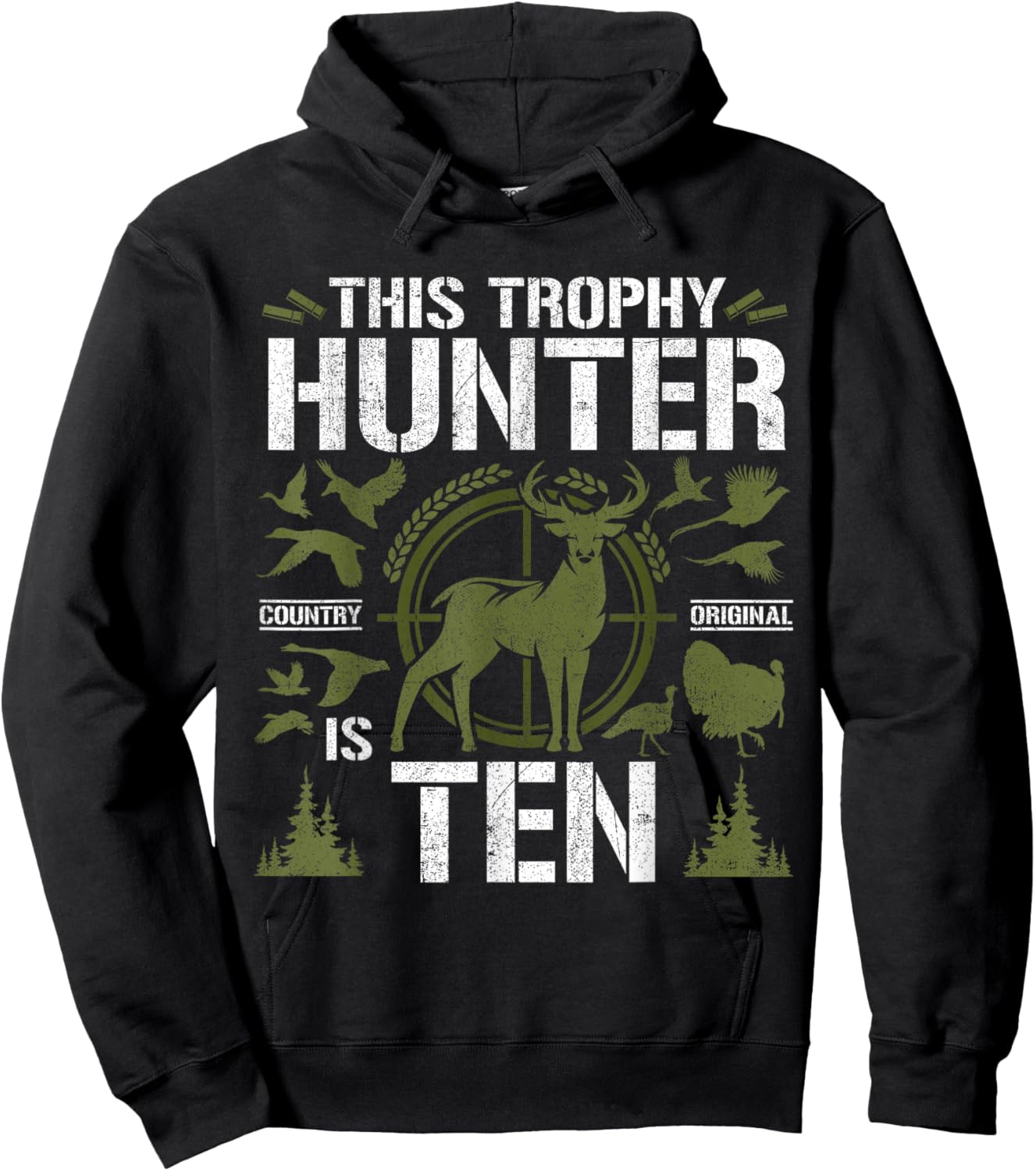 10 Year Old Hunting Birthday Party Deer Hunter 10th Gift Hoodie - Hoodie | Black
