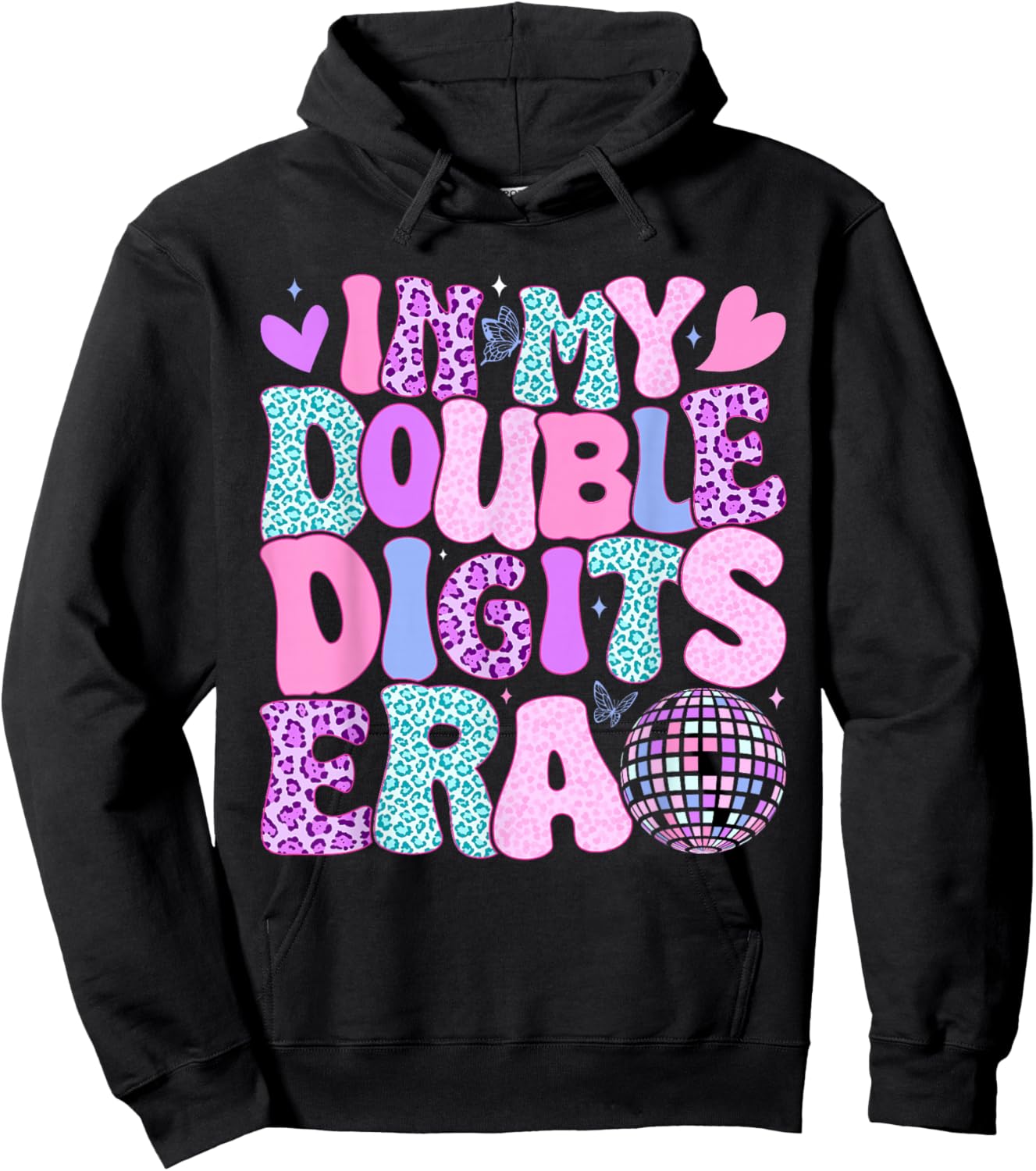 in My Double Digits Era Retro 10 Year Old 10th Birthday Girl Hoodie - Hoodie | Black