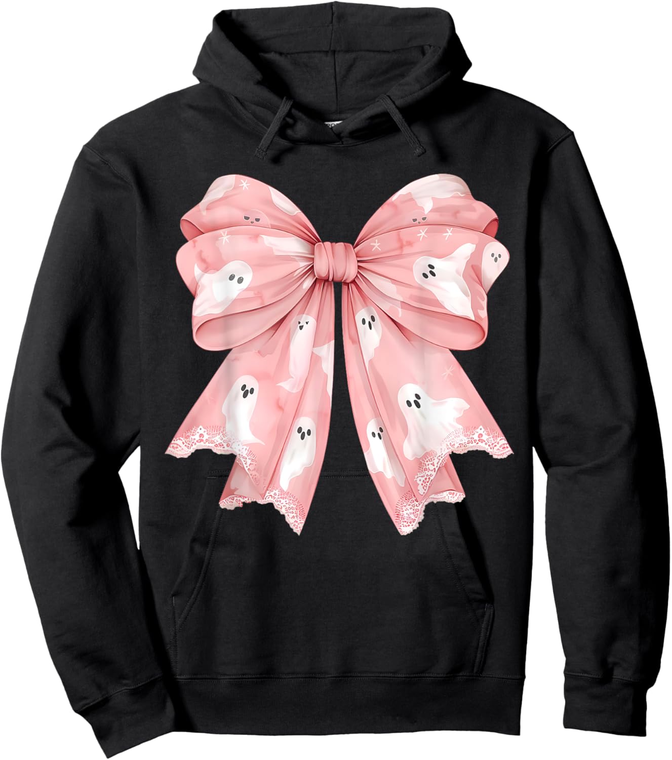 Pink Ghost Bow Coquette Halloween Spooky Season Girls Hoodie - Hoodie | Black