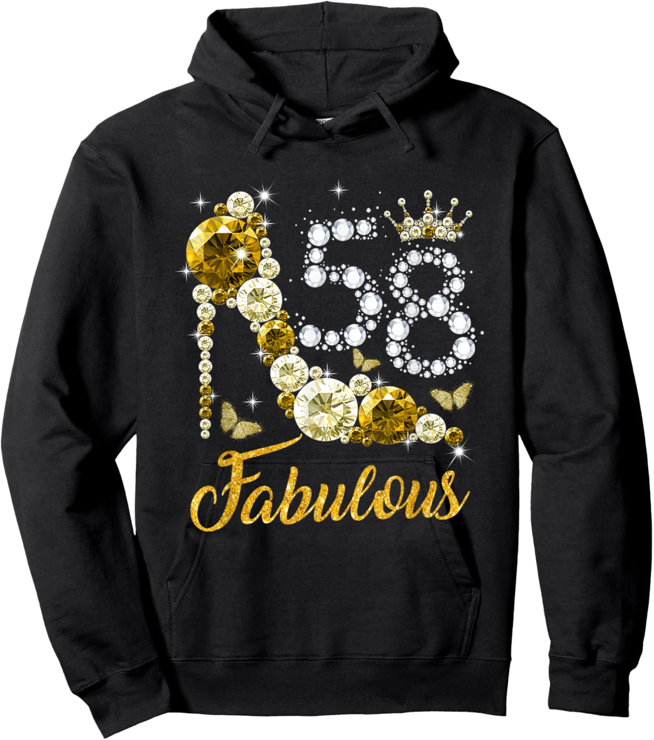 58 & Fabulous 58th Birthday Gifts Women Diamond Crown Shoes Hoodie - Hoodie | Black
