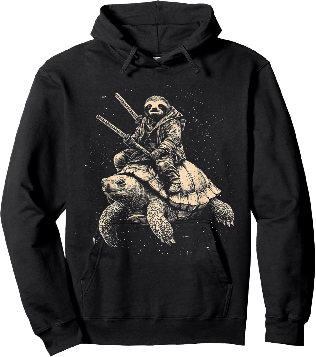 Sloth on Turtle with Katana Cool Samurai Animal Design Hoodie - Hoodie | Black