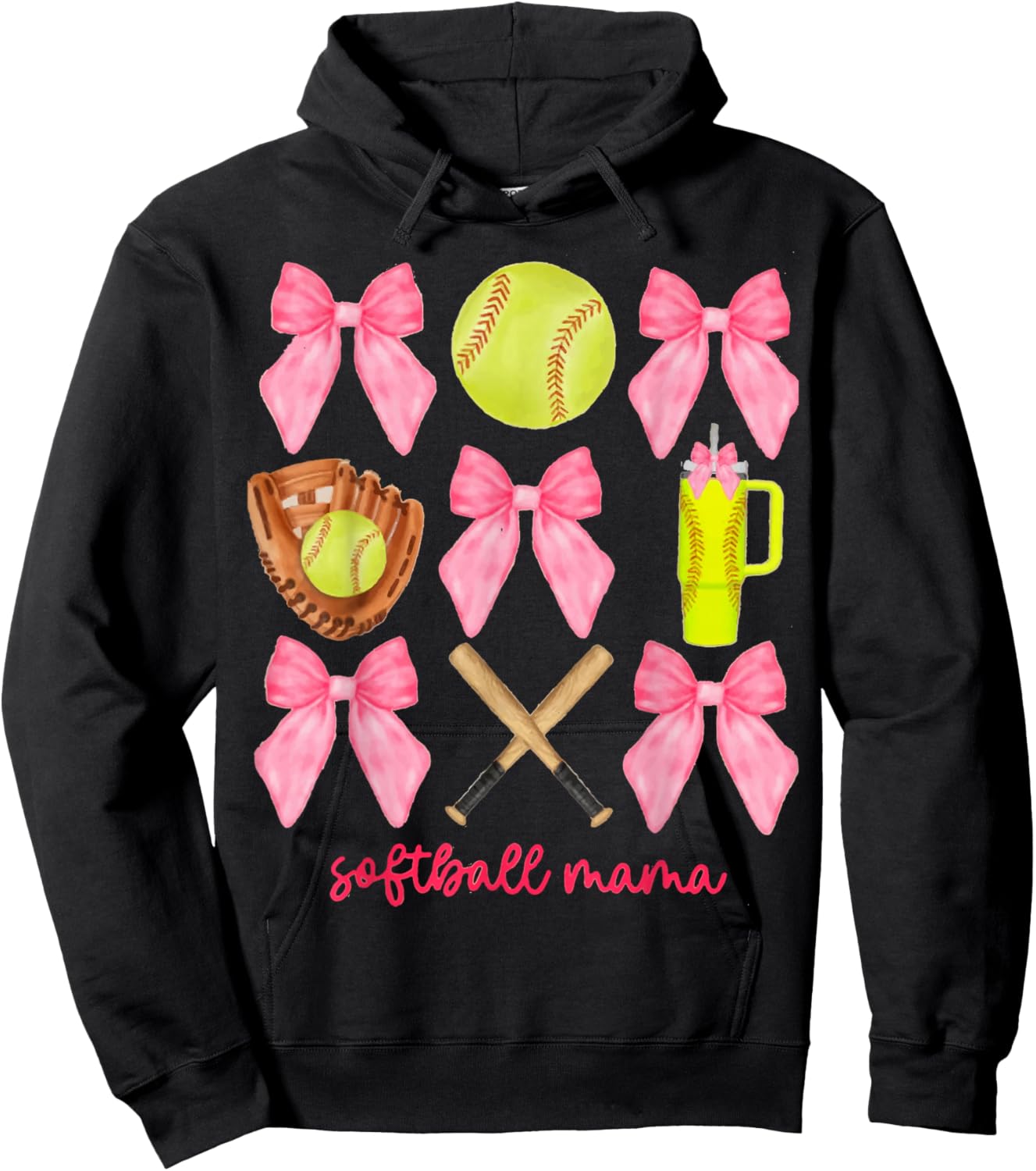 Softball Mama Softball Coquette Bow Hoodie - Hoodie | Black