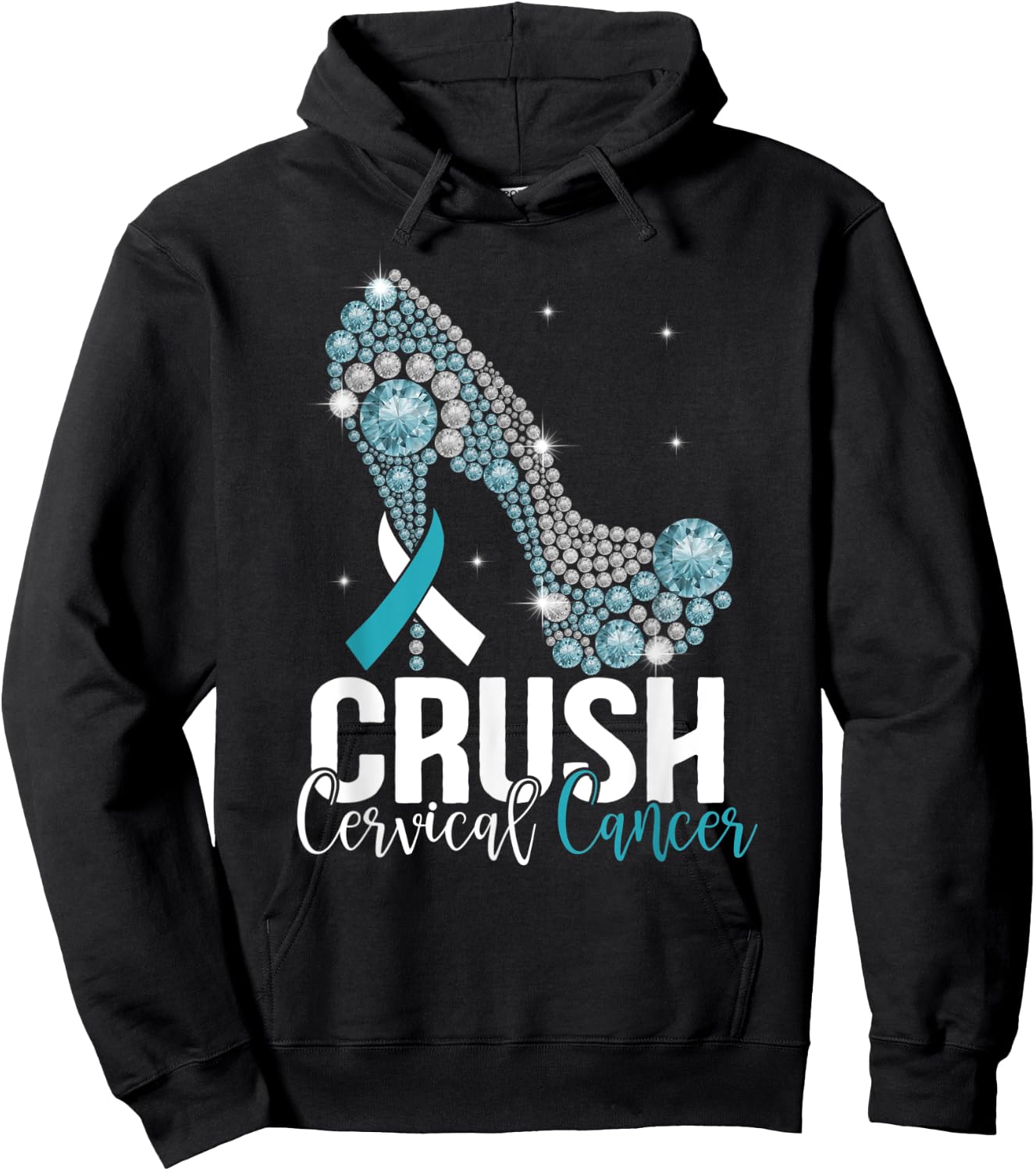 Crush Cervical Cancer White and Teal Ribbon High Heels Hoodie - Hoodie | Black