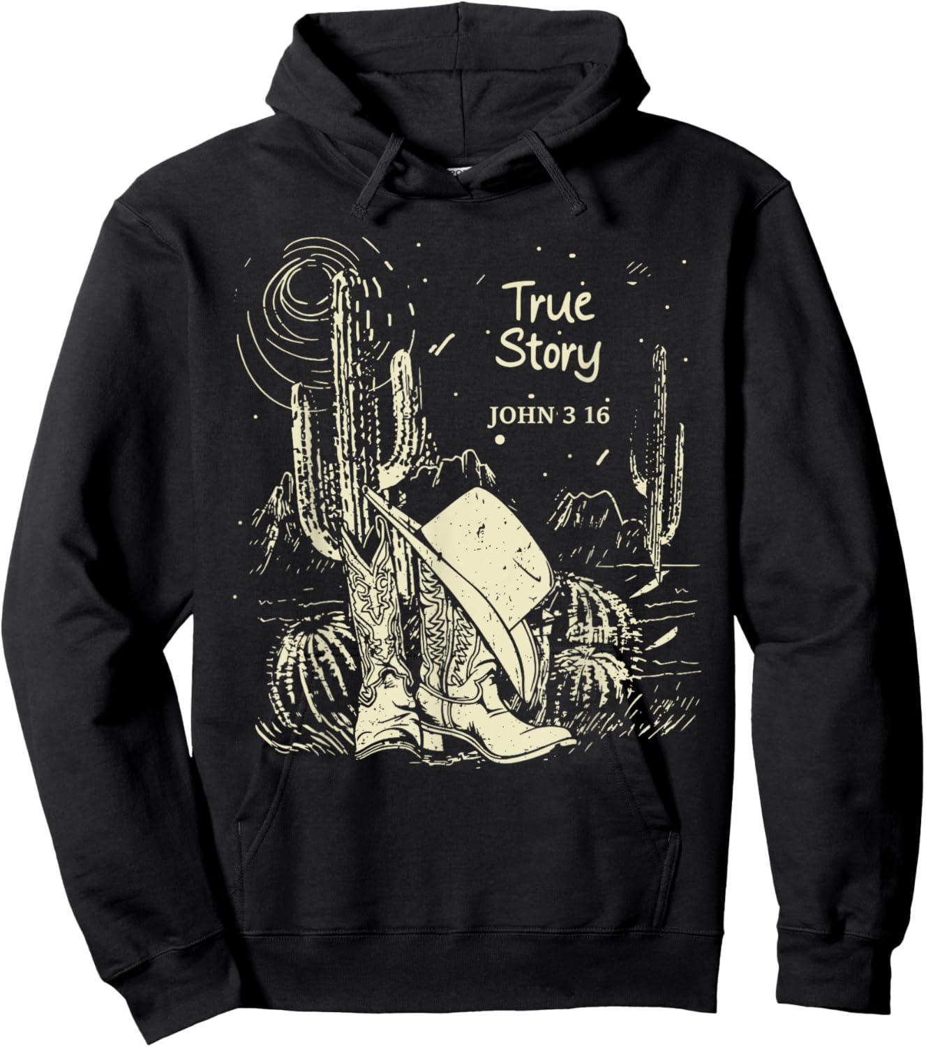 True-Story John 3:16 Boot with Hat Cowgirl Cactus Hoodie - Hoodie | Black