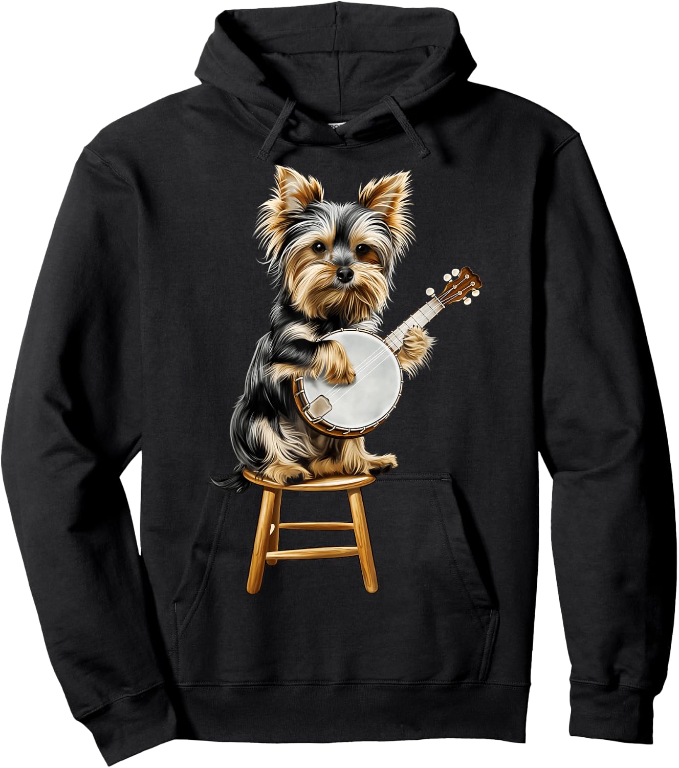 Yorkshire Terrier Yorkie Dog Playing Banjo Bluegrass Hoodie - Hoodie | Black