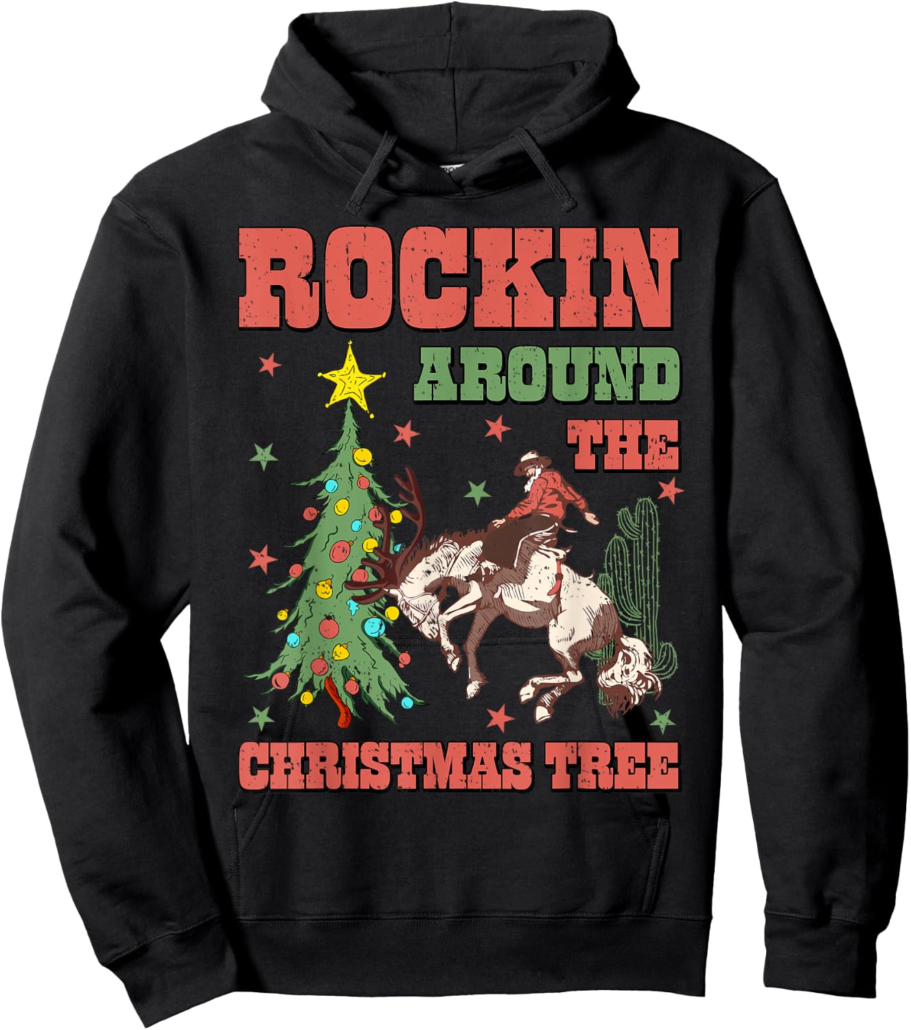Rocking Around The Christmas Tree Cowboy Riding Horse Xmas Hoodie - Hoodie | Black