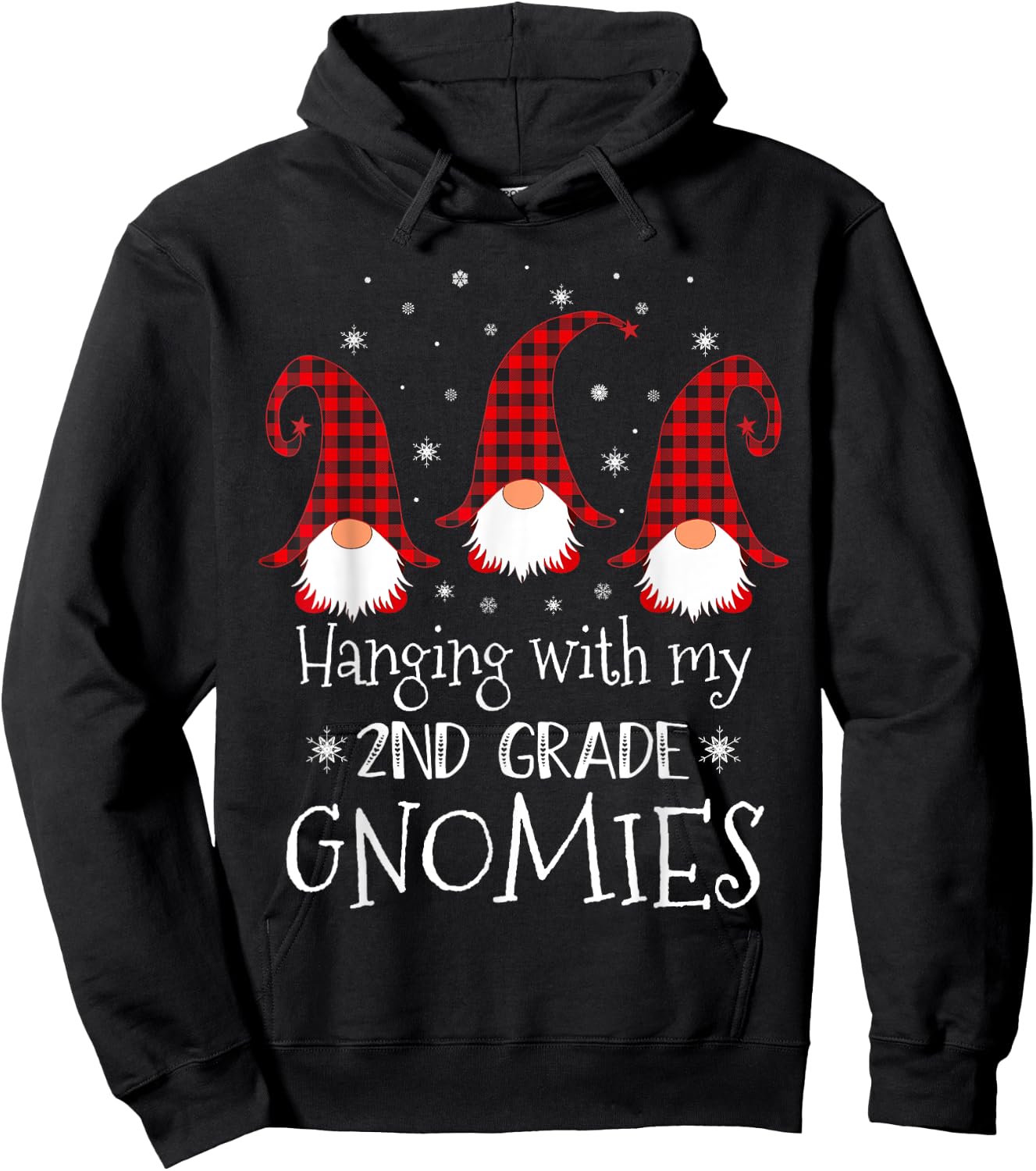 Hanging With My 2nd Grade Gnomies - Teacher Christmas Gnome Men Women Kids Hoodie - Hoodie | Black