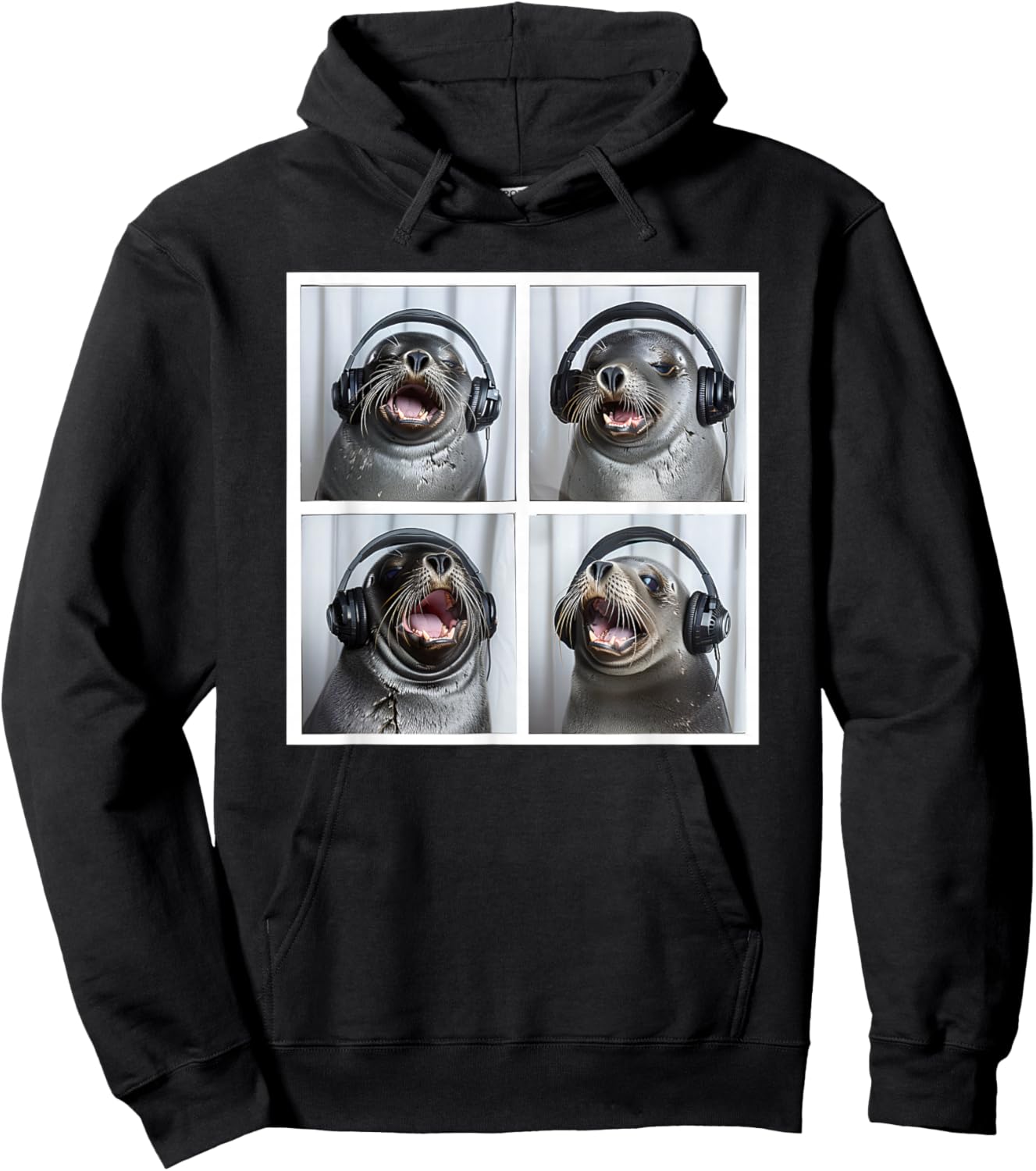Seal Wearing Headphones Animal Music Sea Lion Singing Seal Hoodie - Hoodie | Black