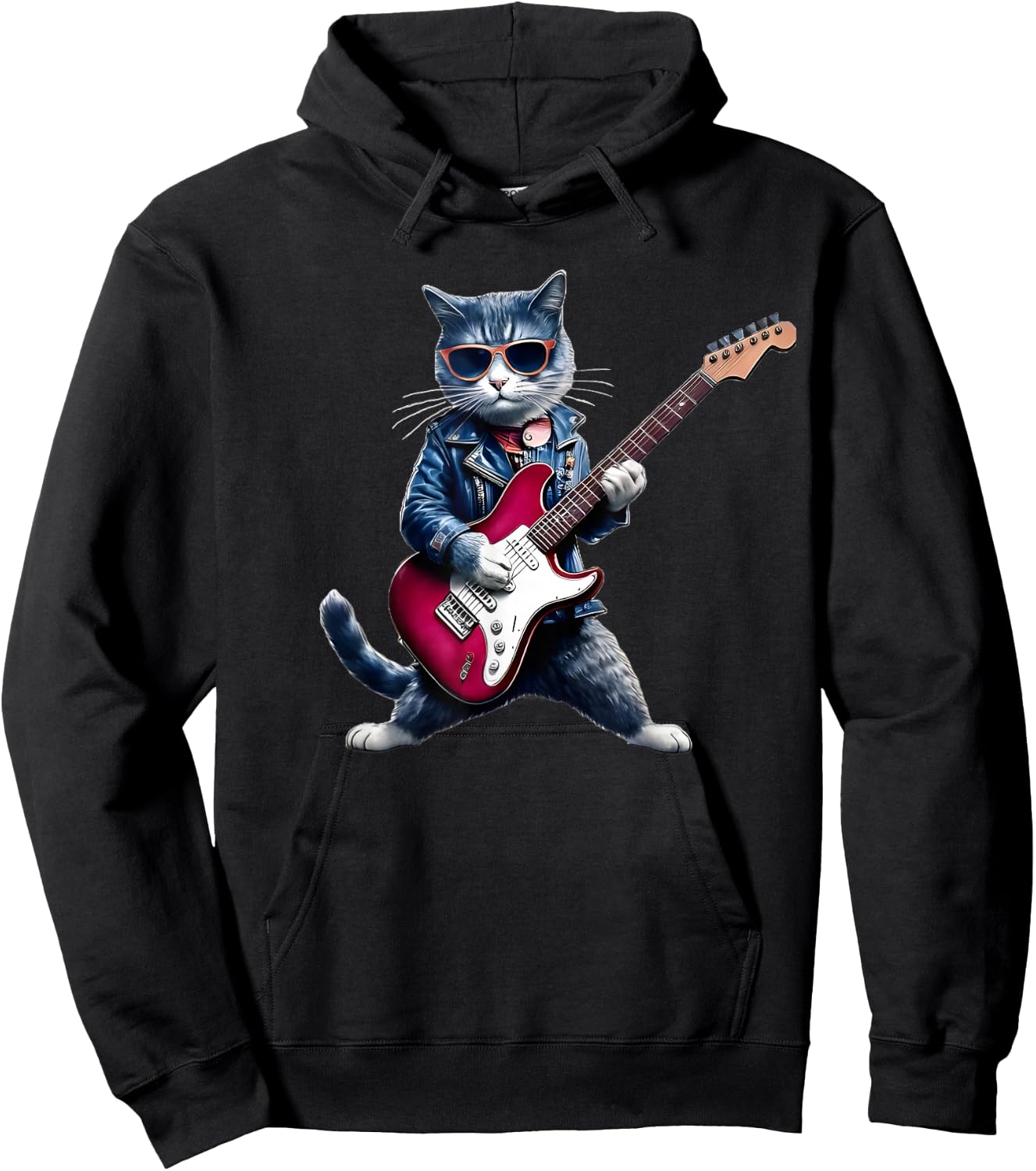 Rock Cat Playing Guitar - Funny Guitar Cat Hoodie - Hoodie | Black