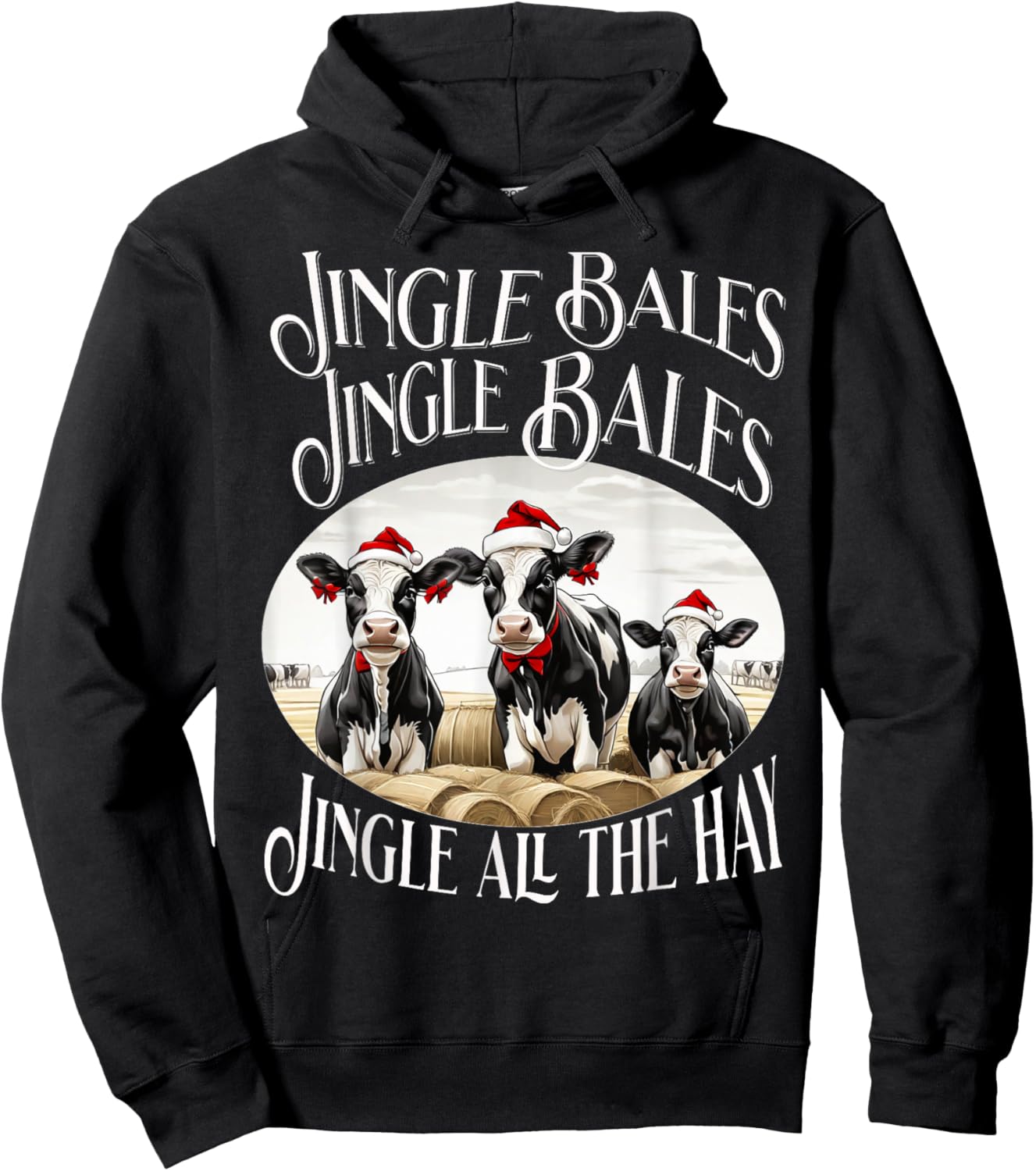 Jingle Bales Jingle Bales Jingle All the Hay Christmas Cows Hoodie - Hoodie | Black