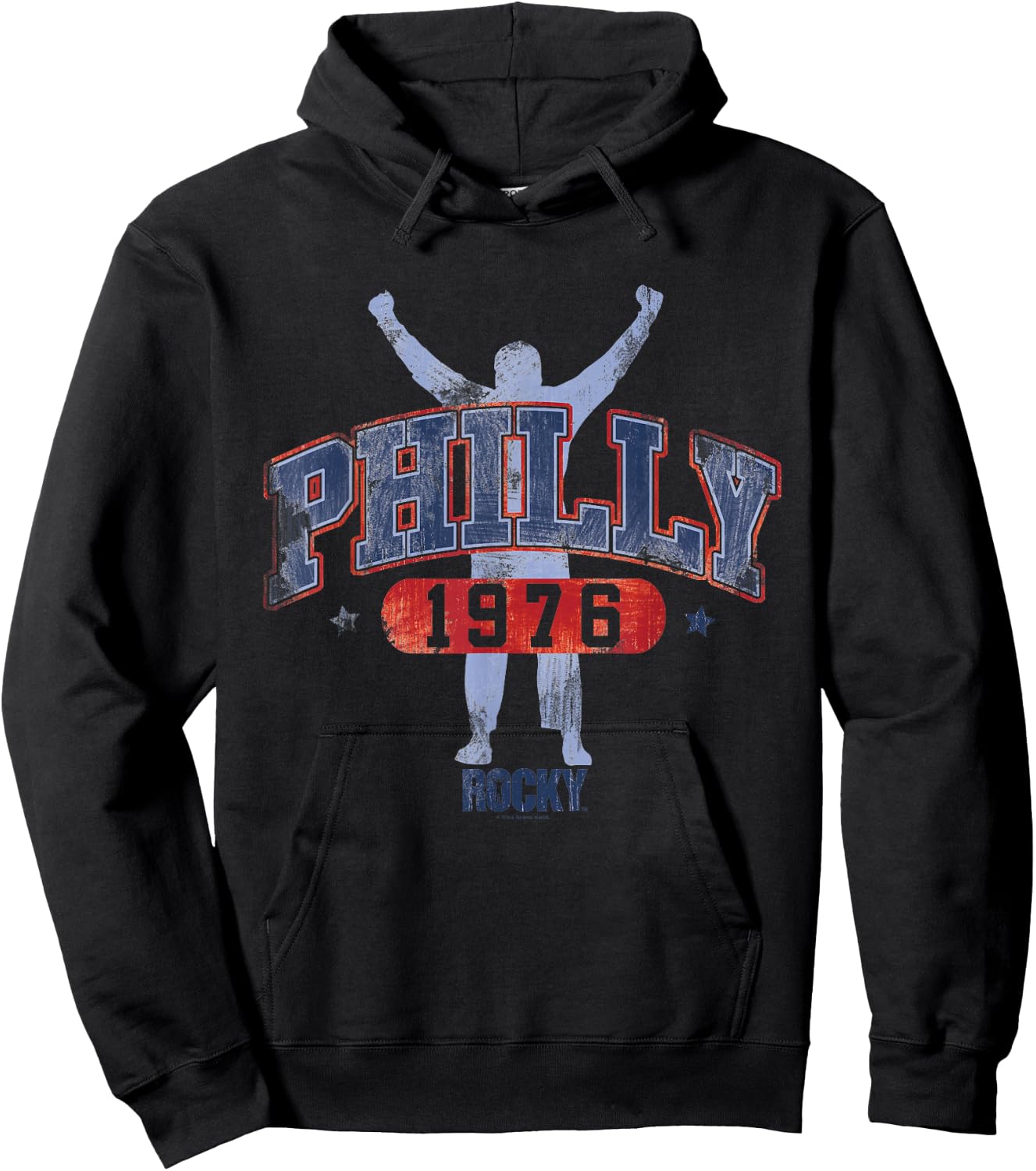 Rocky Men's Classic Fit Black Short Sleeve - Small - Rocky Philly 1976 Hoodie - Hoodie | Black