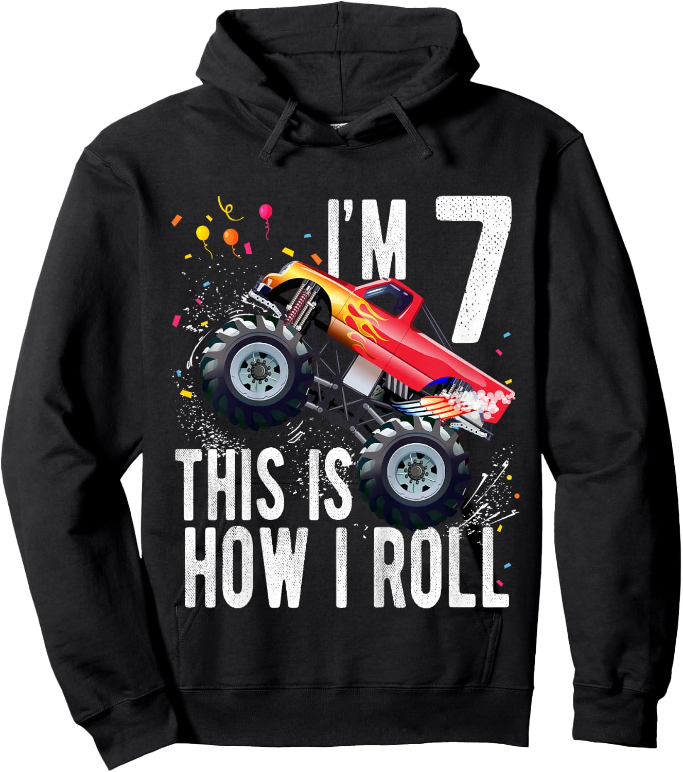 Kids 7 Year Old Shirt 7th Birthday Boy Monster Truck Car Hoodie - Hoodie | Black