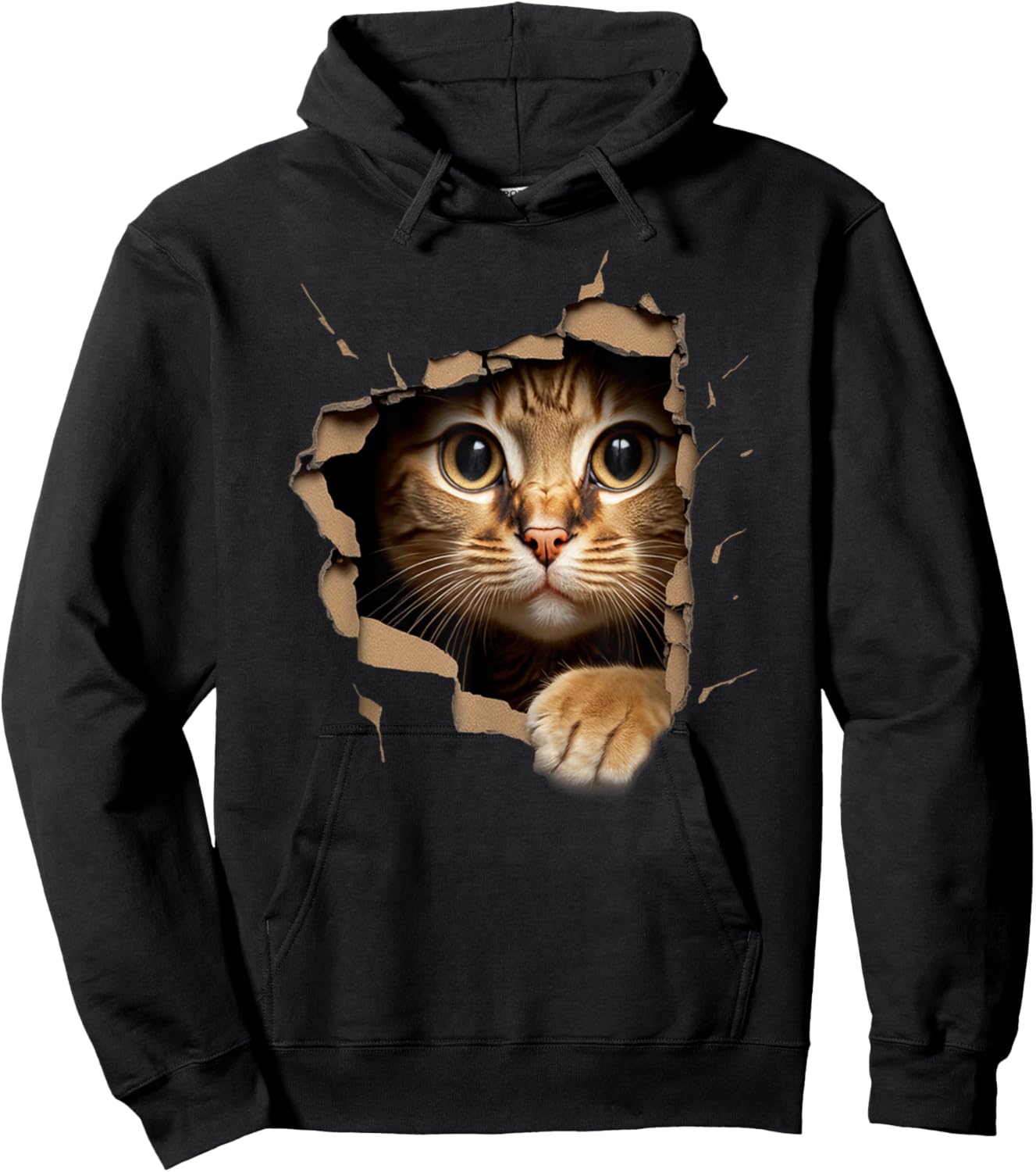 Cute Kitten Looks from Torn Fabric - Cats Small Hoodie - Hoodie | Black