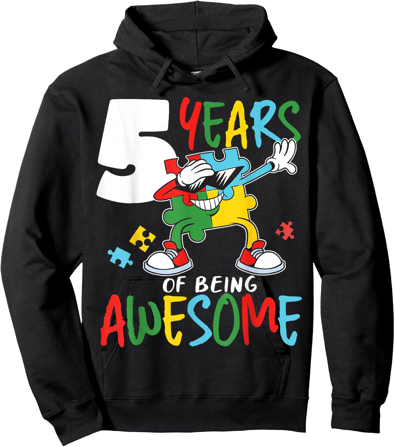 5 Year Old Birthday Autistic Boy Girl Autism Awareness Hoodie - Hoodie | Black