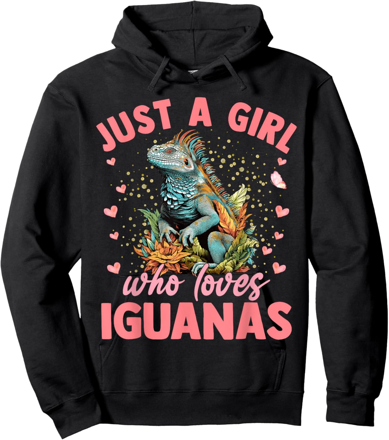 Just A Girl Who Loves Iguanas Aesthetic Flower Women Girls Hoodie - Hoodie | Black