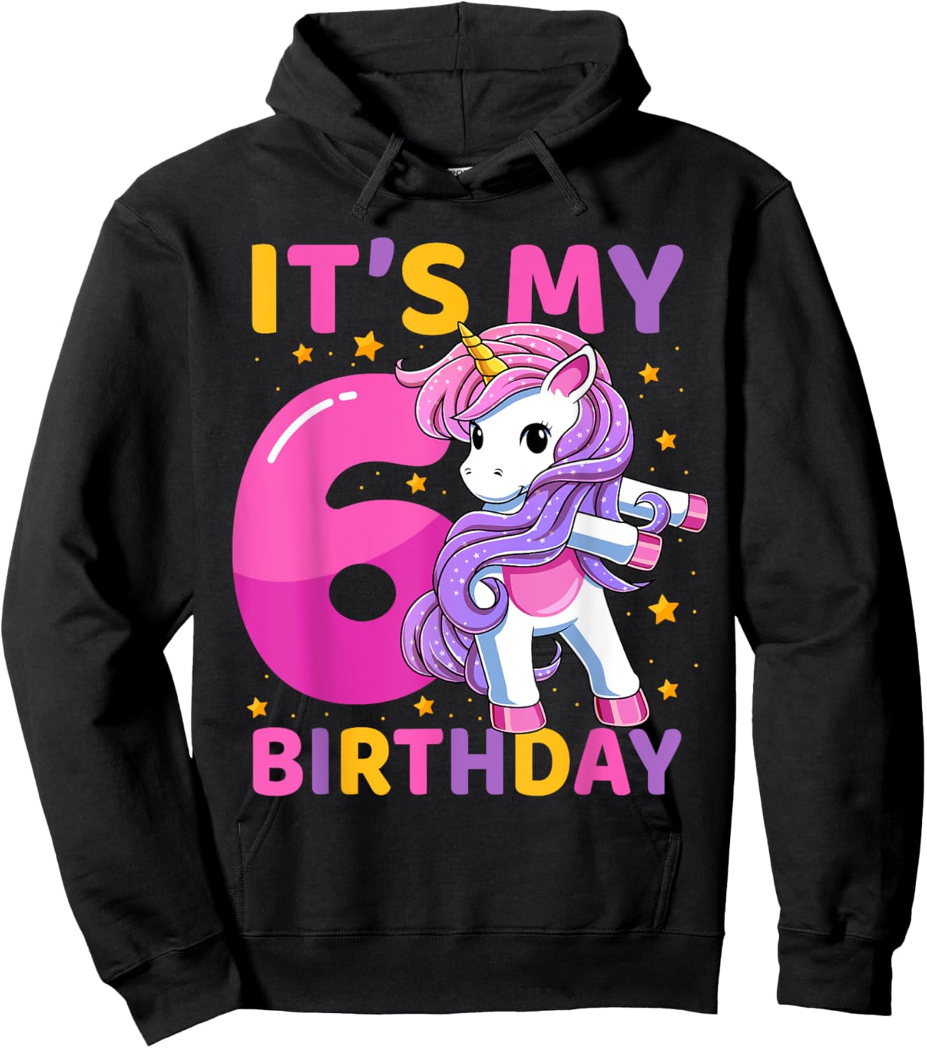 6 Years Old Unicorn Flossing 6th Birthday Party Girls Kids Hoodie - Hoodie | Black