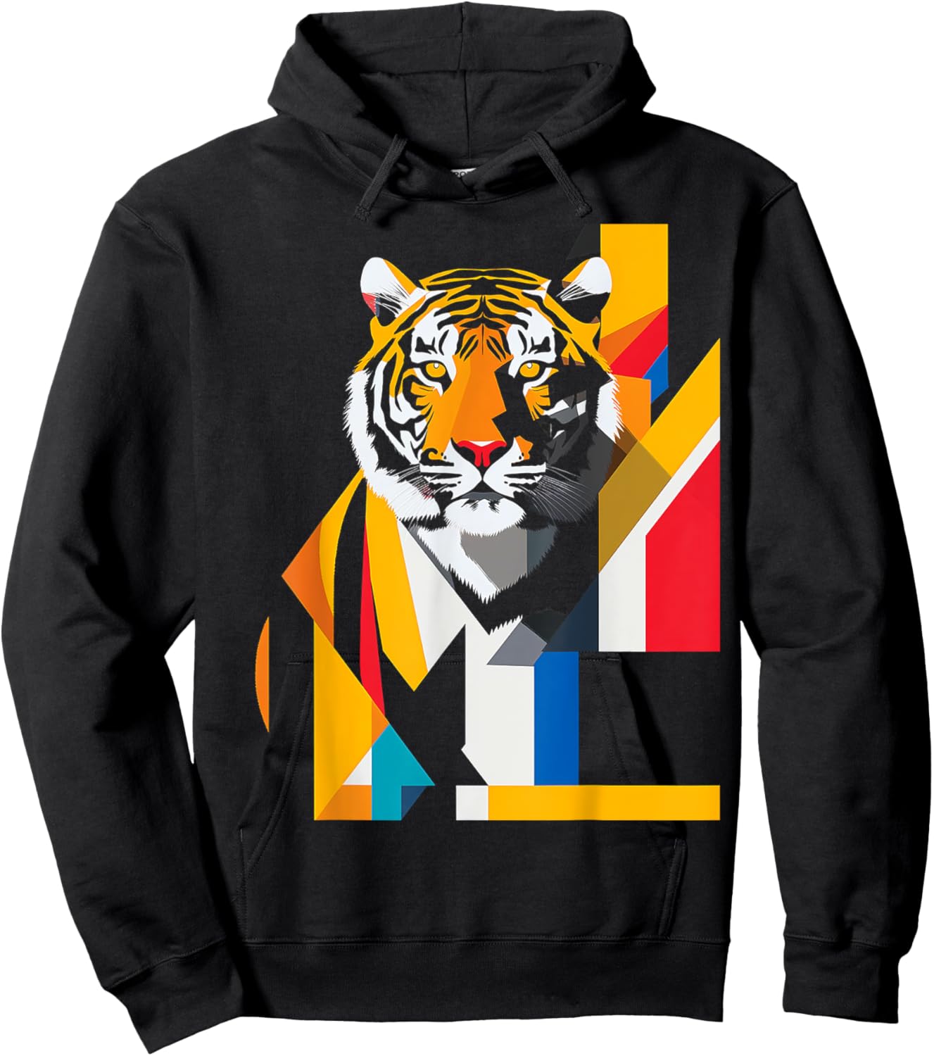 Tiger Abstract Colorful Animal Art Geometric Graphic Tiger Hoodie - Hoodie | Black
