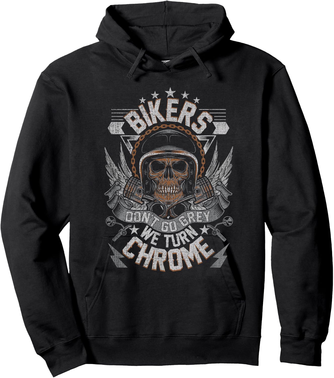 Bikers Don't Go Grey They Turn Chrome Men's Biker Motorcycle Hoodie - Hoodie | Black