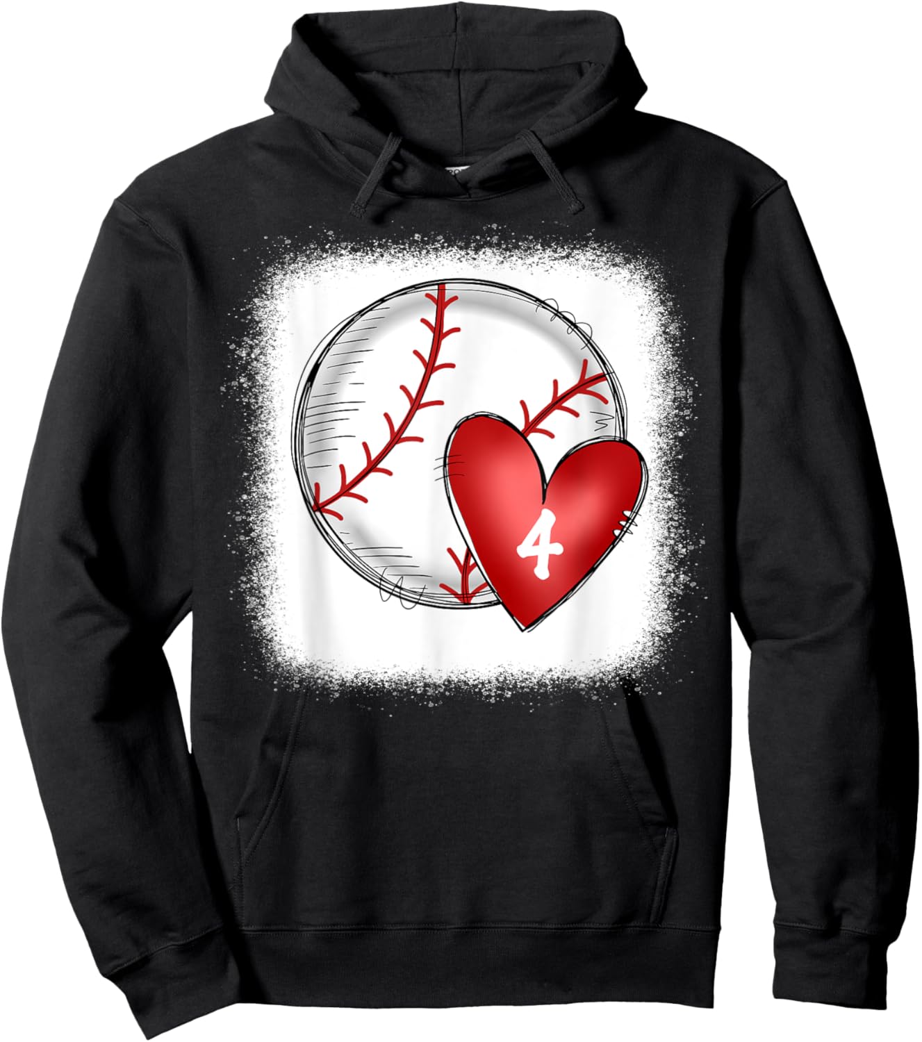 Bleached Custom Baseball Mom Number 4 Heart for Mom Hoodie - Hoodie | Black