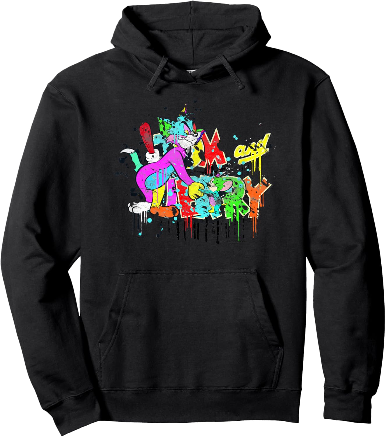 WB100 Tom and Jerry Paintball Splat Retro Color Portrait Hoodie - Hoodie | Black