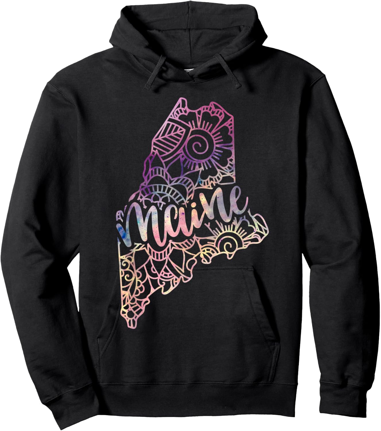 Maine Mandala Flowers Hippy Boho Ornate Yoga Men Women Hoodie - Hoodie | Black