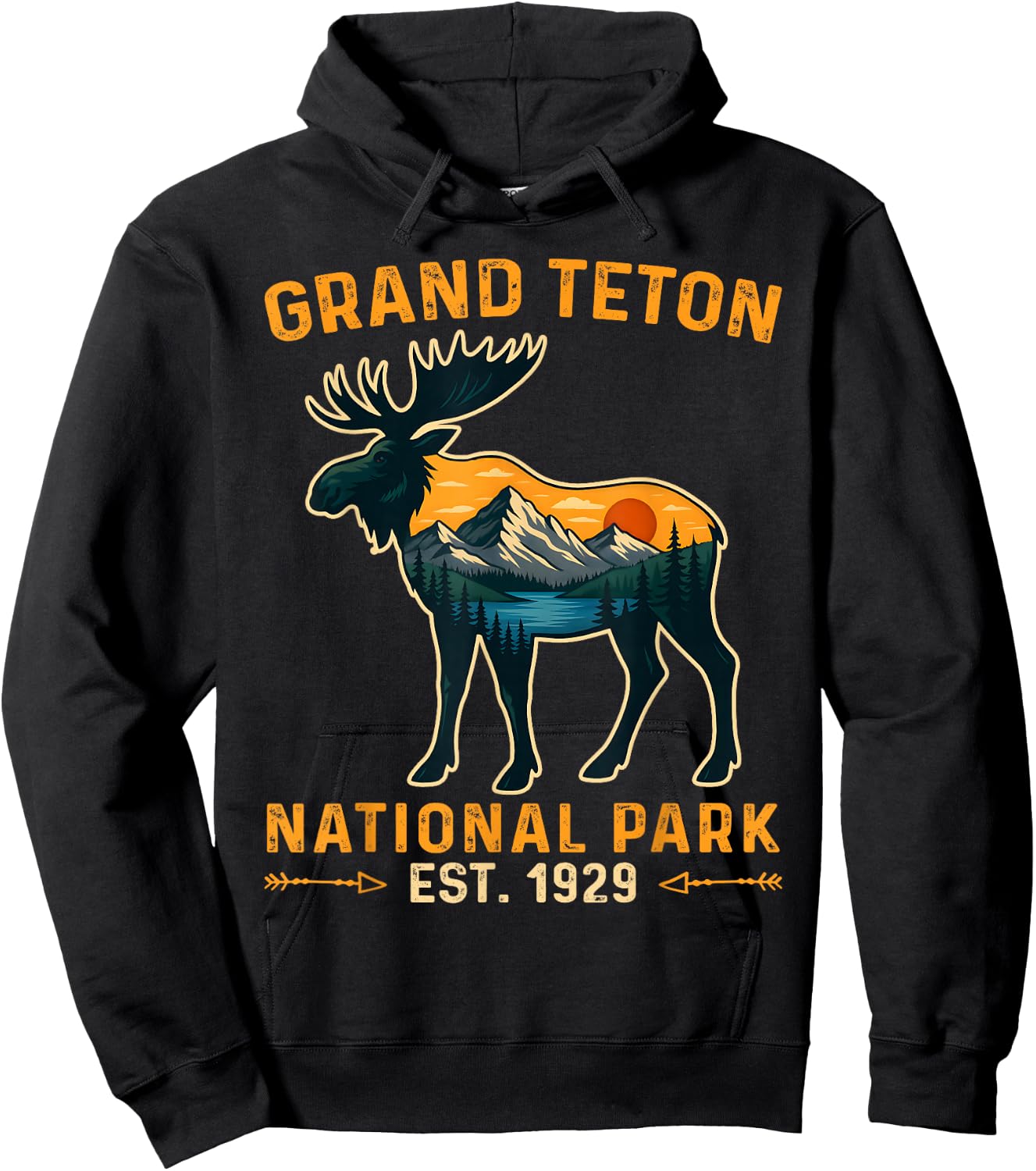 Vintage Grand Teton National Park Moose Hiking Vacation Hoodie - Hoodie | Black