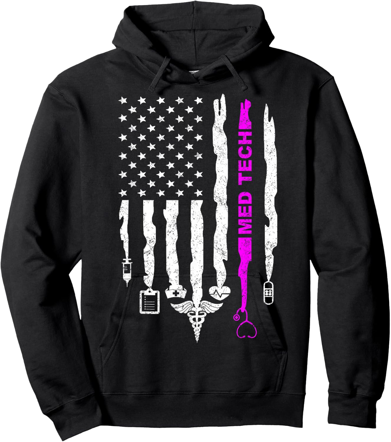 Funny Patriotic Med Tech USA Flag Nurses Med Tech Week Gifts Hoodie - Hoodie | Black