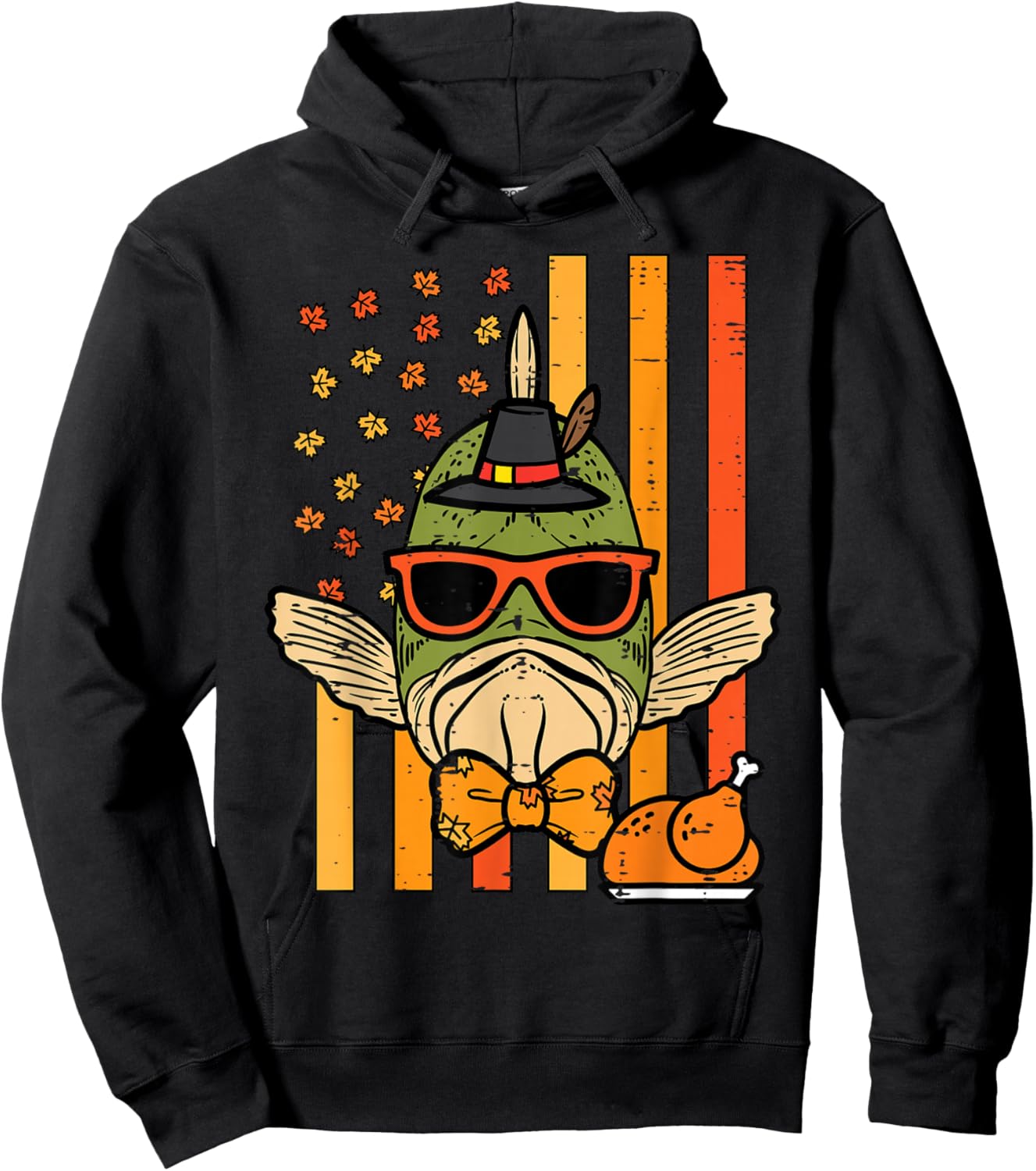 Thanksgiving Fish Flag Fall Patriot Fisherman Men Boys Kids Hoodie - Hoodie | Black